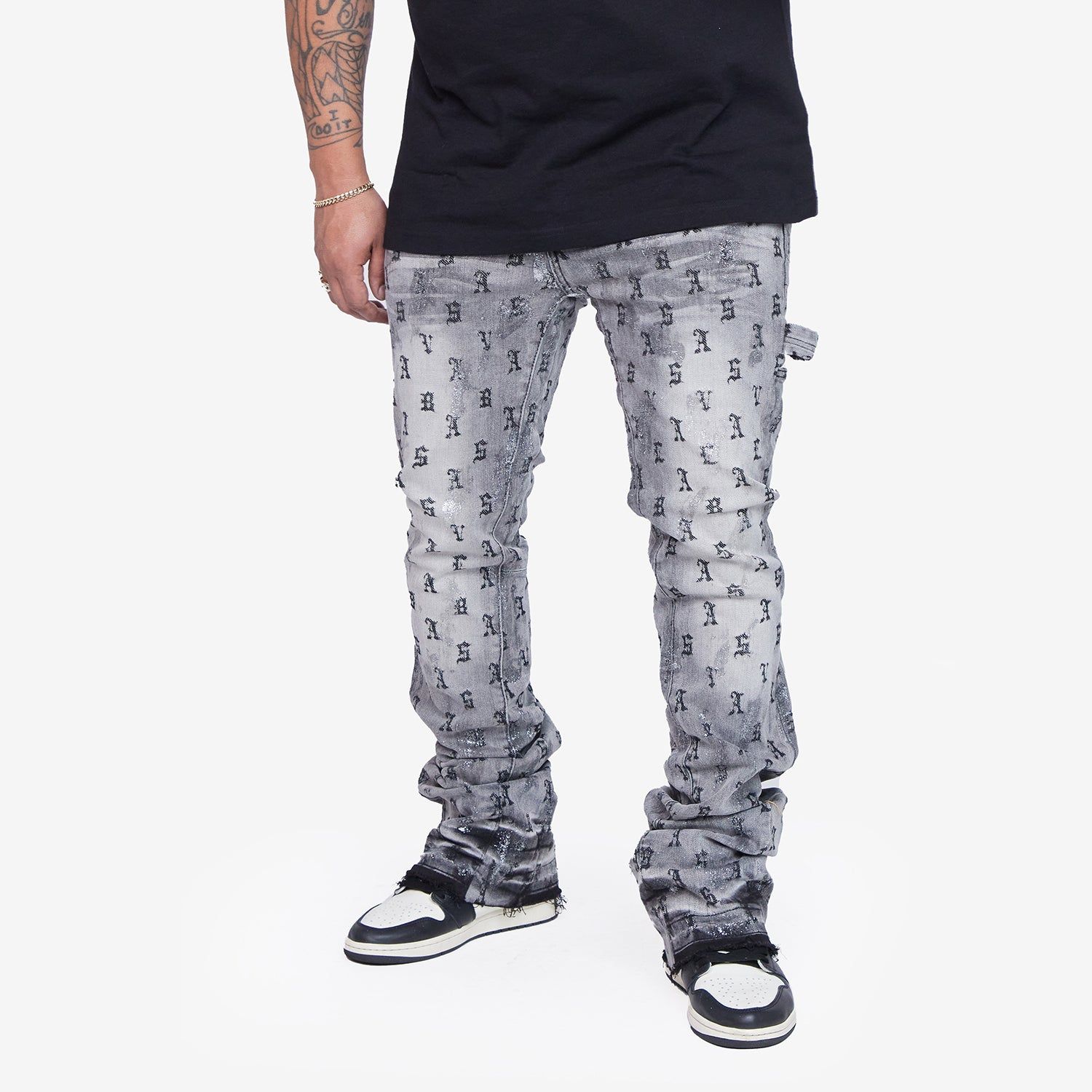 “AUDIO” GREY WASHED STACKED FLARE sold by valabasas product image thumbnail 3