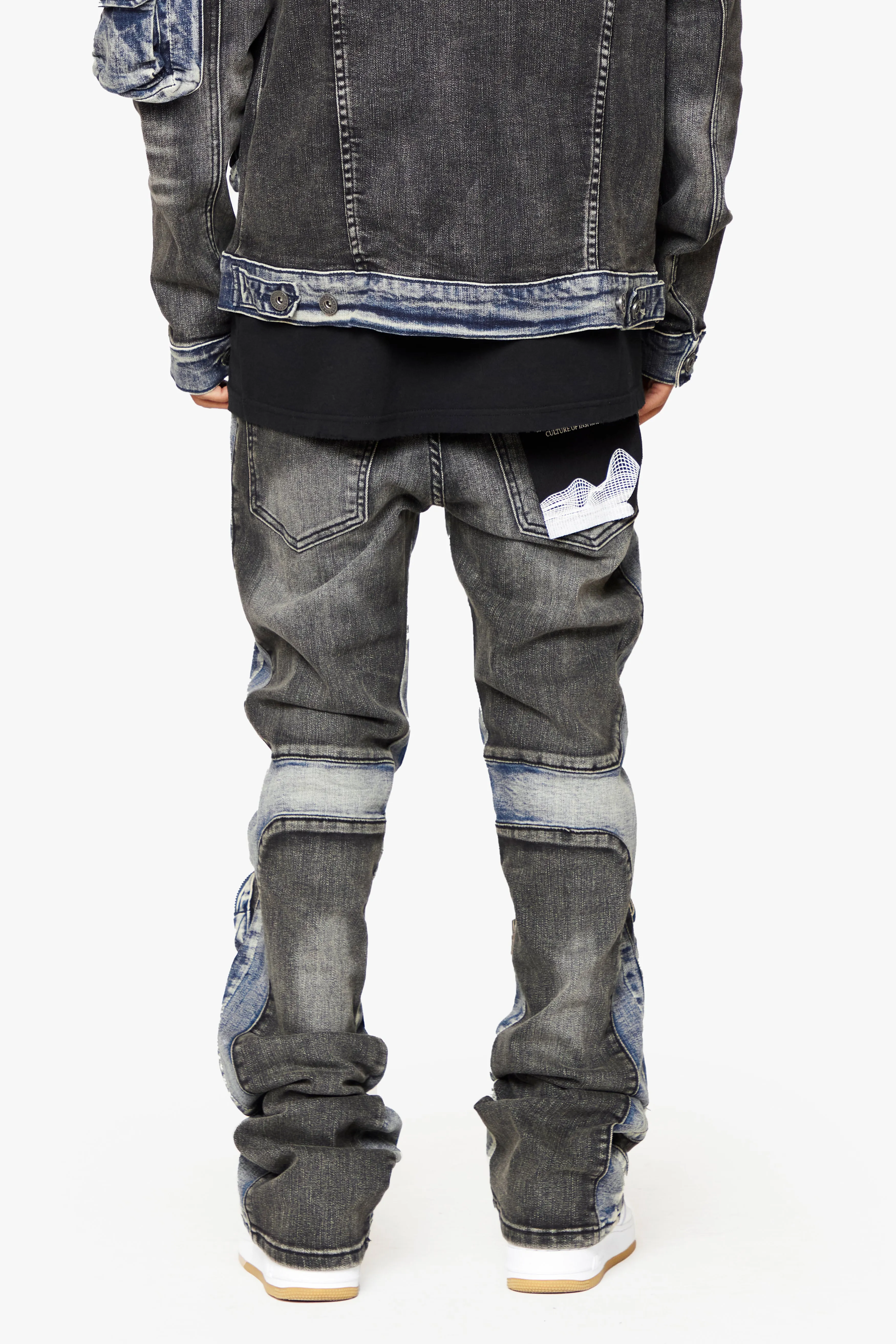 "DUAL SOLDIER" STACKED FLARE JEANS BLACK BLUE sold by valabasas product image thumbnail 2