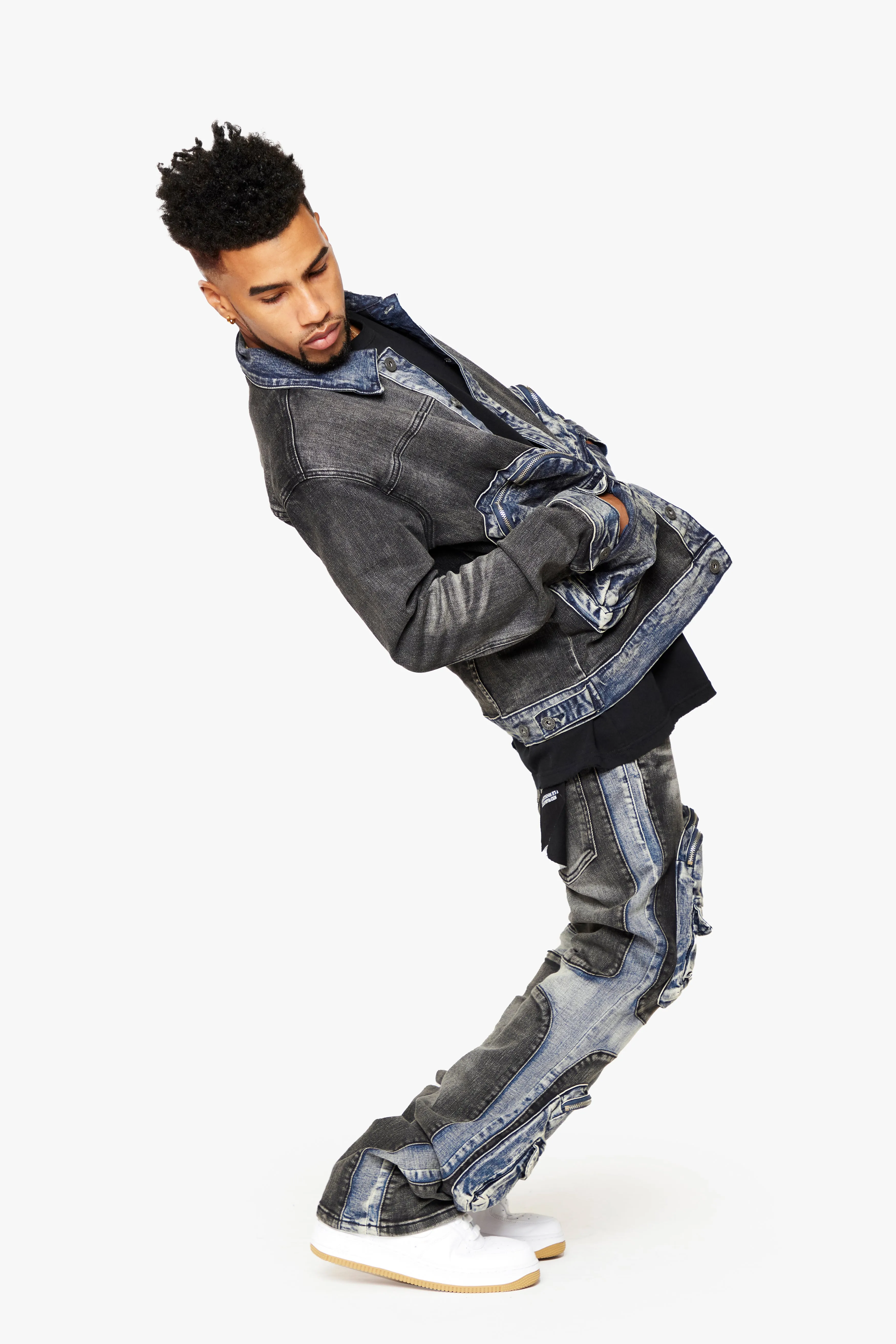 "DUAL SOLDIER" STACKED FLARE JEANS BLACK BLUE sold by valabasas product image thumbnail 5