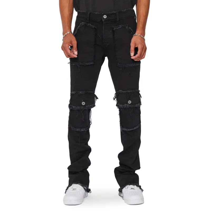 "V71'' BLACK STACKED FLARE JEAN sold by valabasas