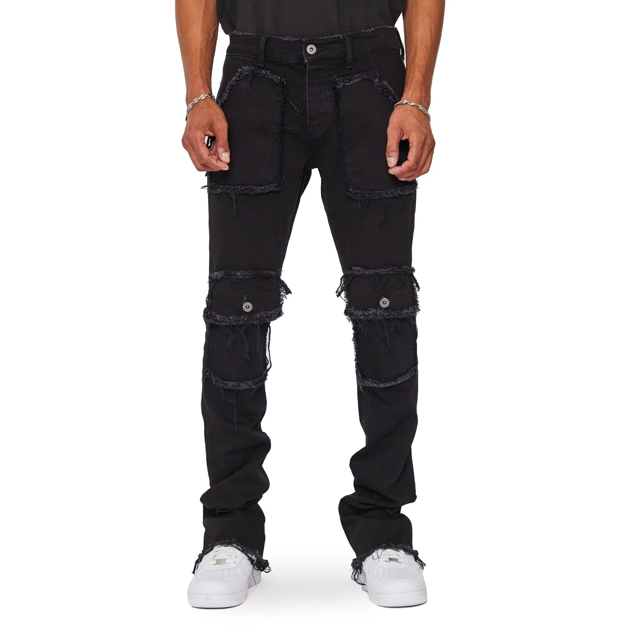 "V71'' BLACK STACKED FLARE JEAN sold by valabasas