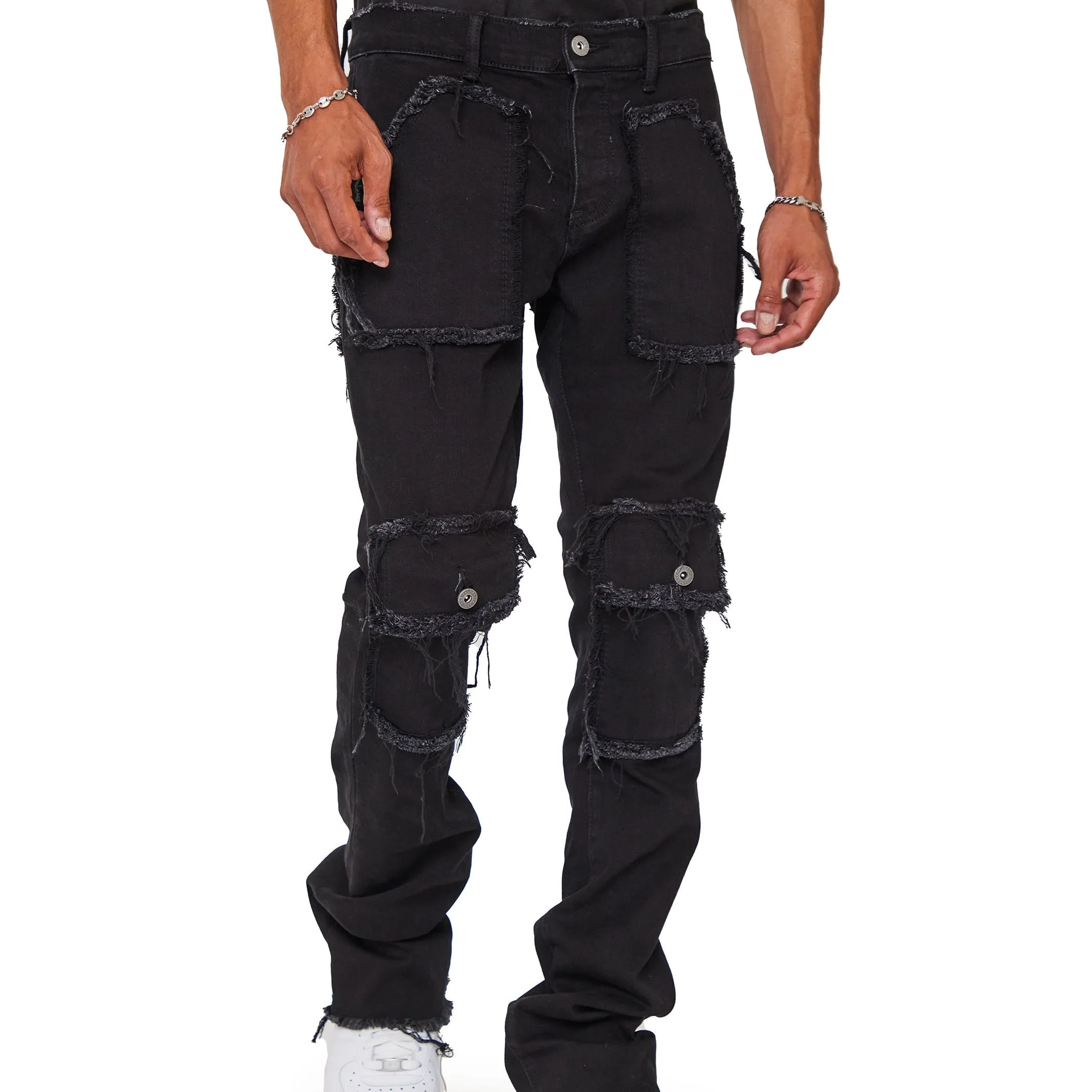 "V71'' BLACK STACKED FLARE JEAN sold by valabasas product image thumbnail 3