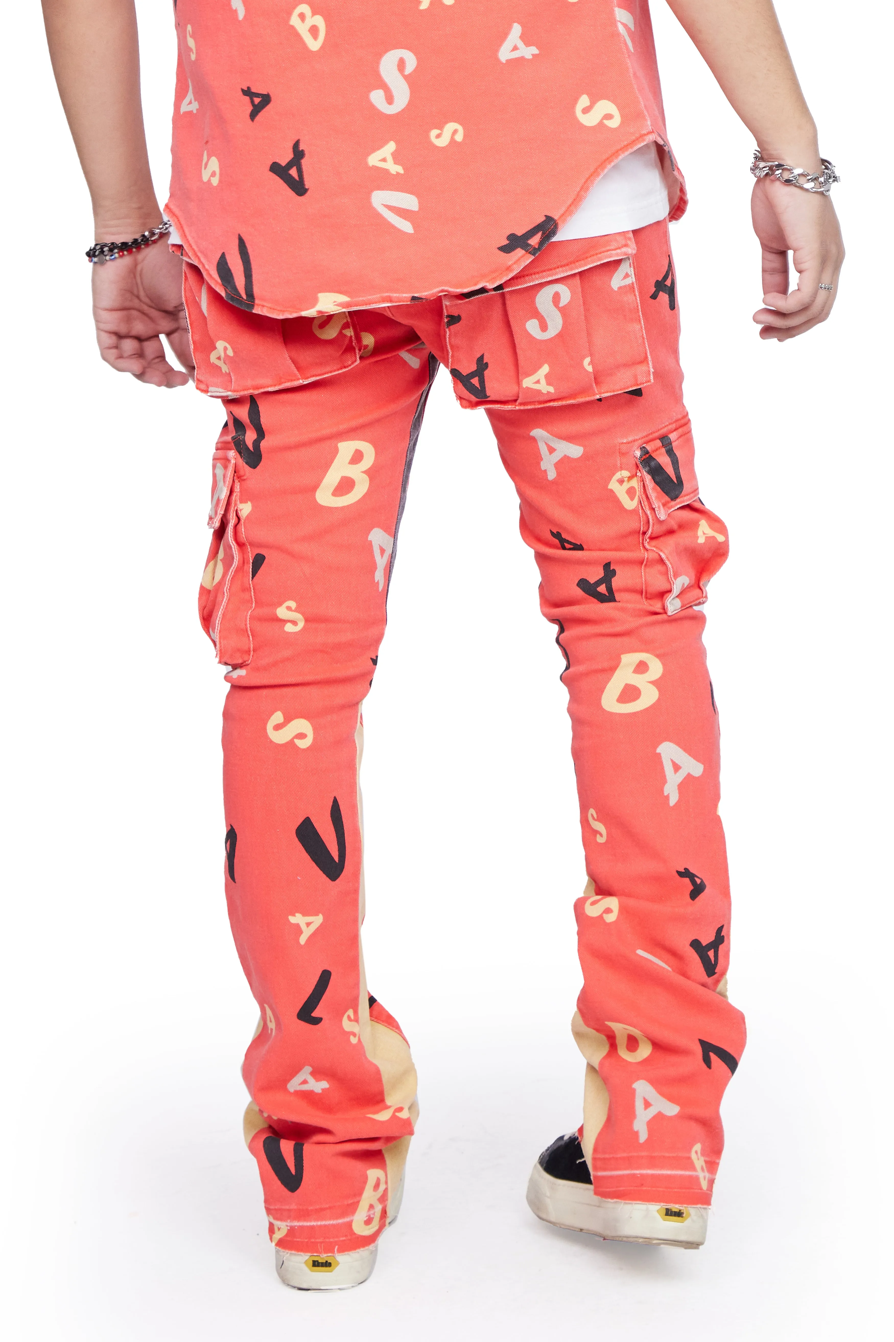 “PUZZLED” RED V CAMO STACKED FLARE JEAN sold by valabasas product image thumbnail 3