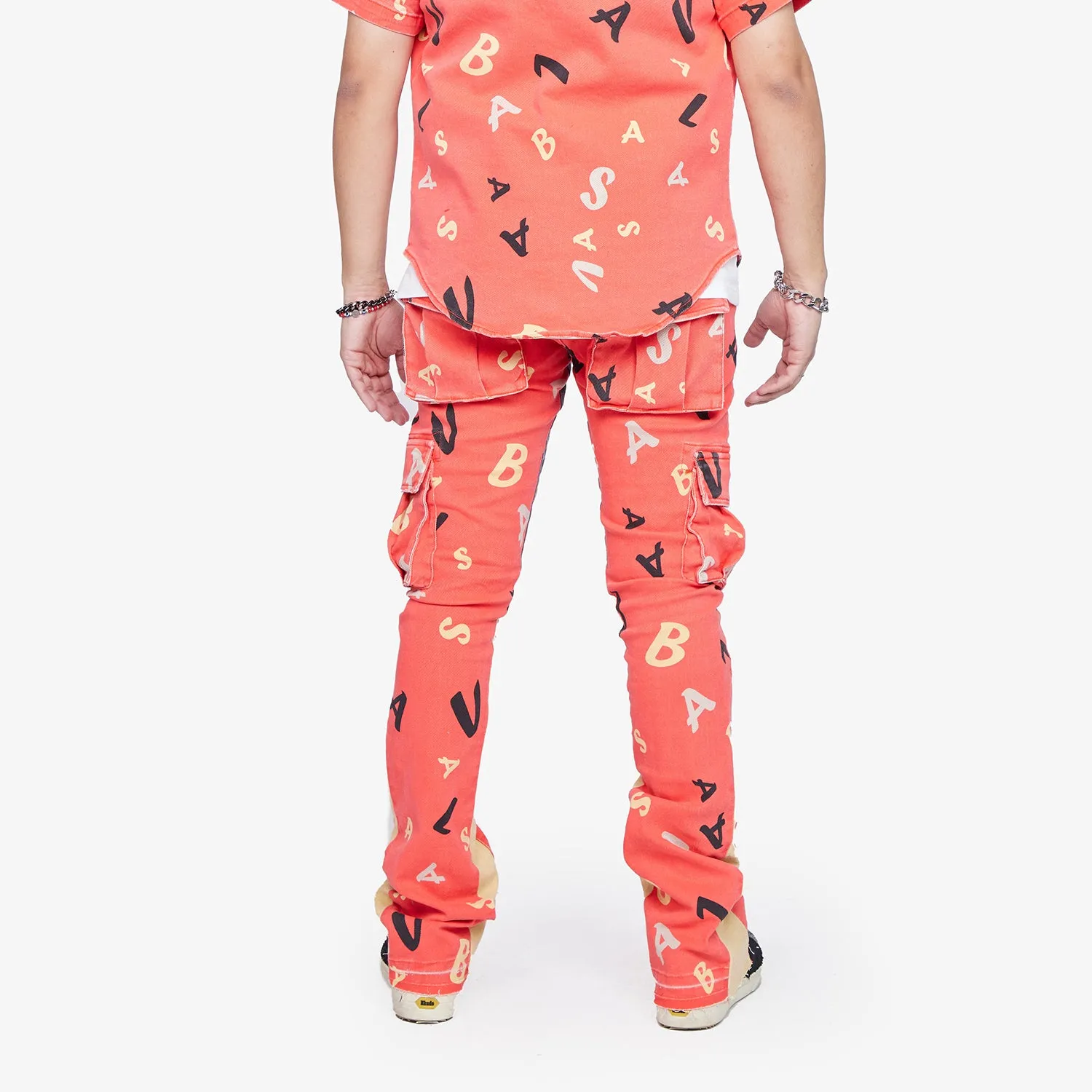 “PUZZLED” RED V CAMO STACKED FLARE JEAN sold by valabasas product image thumbnail 5