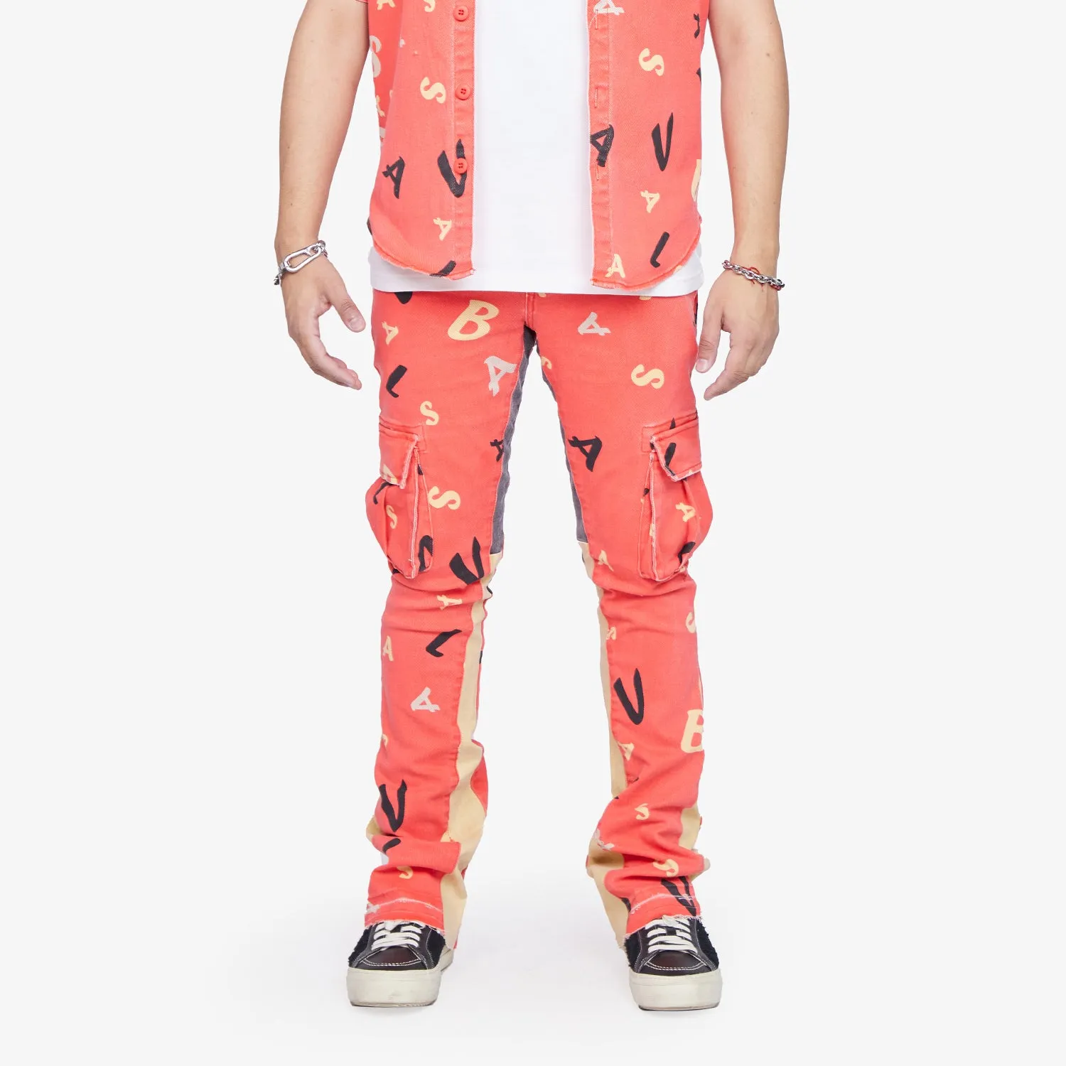 “PUZZLED” RED V CAMO STACKED FLARE JEAN sold by valabasas product image thumbnail 2