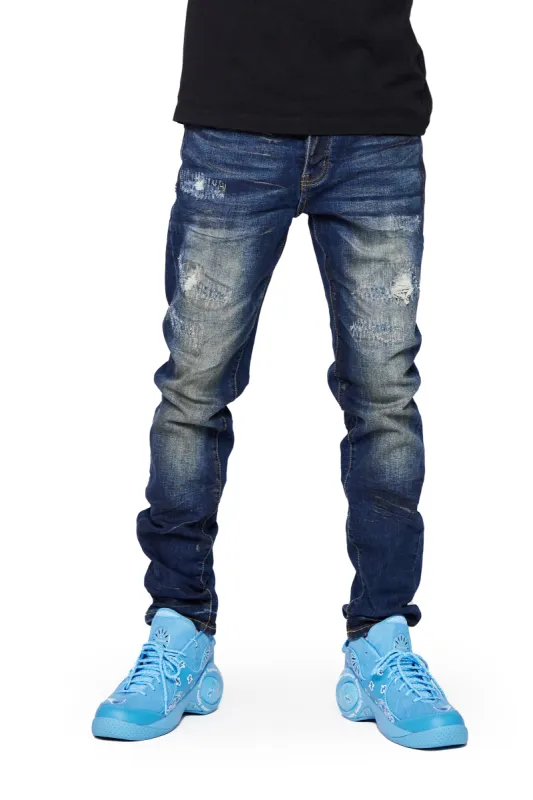 “ONLY LOVE” DARK BLUE WASH SKINNY FLARE JEAN sold by valabasas