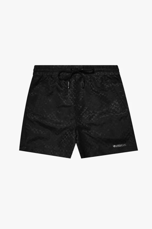 "SIGNATURE SCRIPT" BLACK NYLON SHORTS sold by valabasas