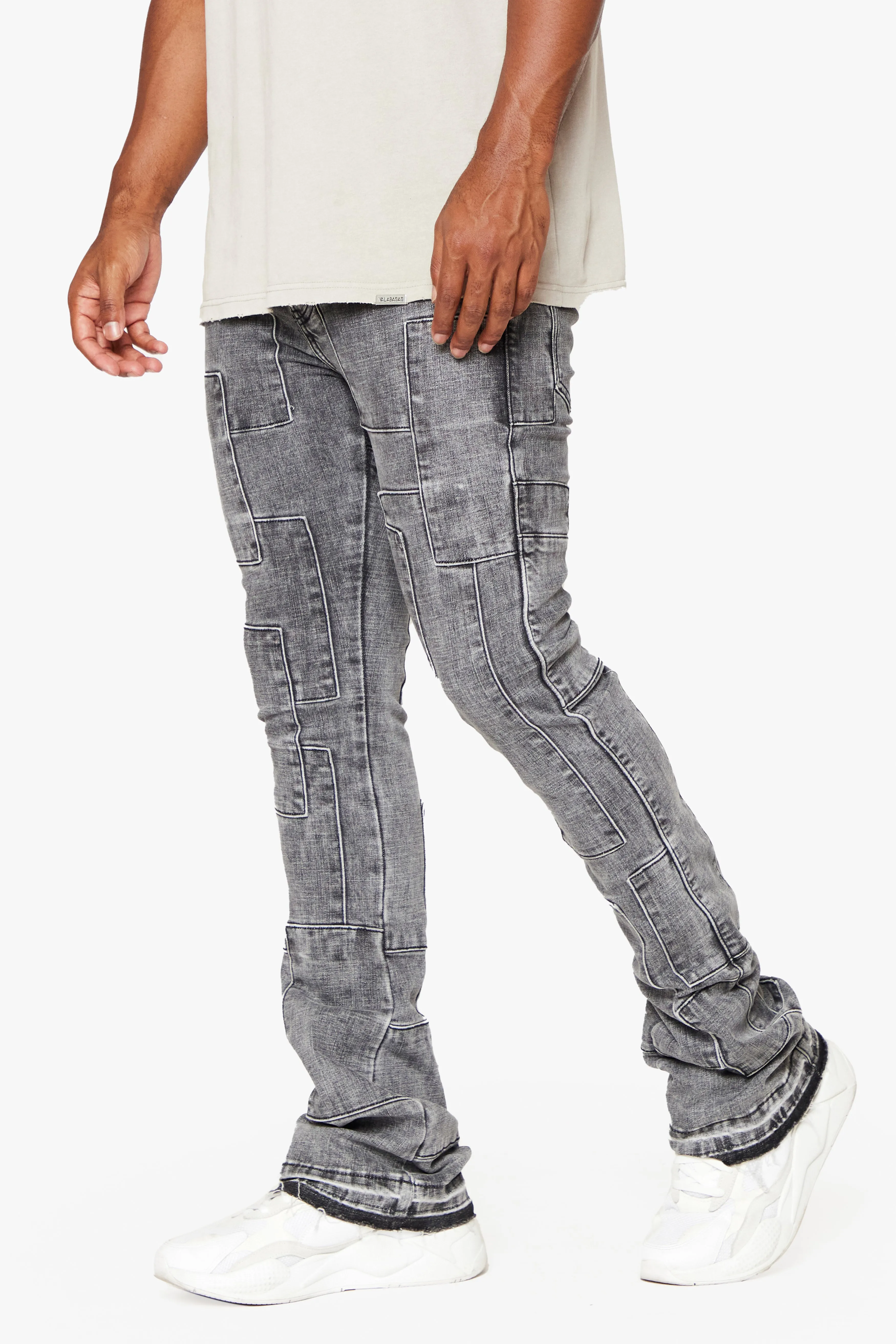 "BRICKS" STACKED FLARE JEAN LT GREY sold by valabasas product image thumbnail 4