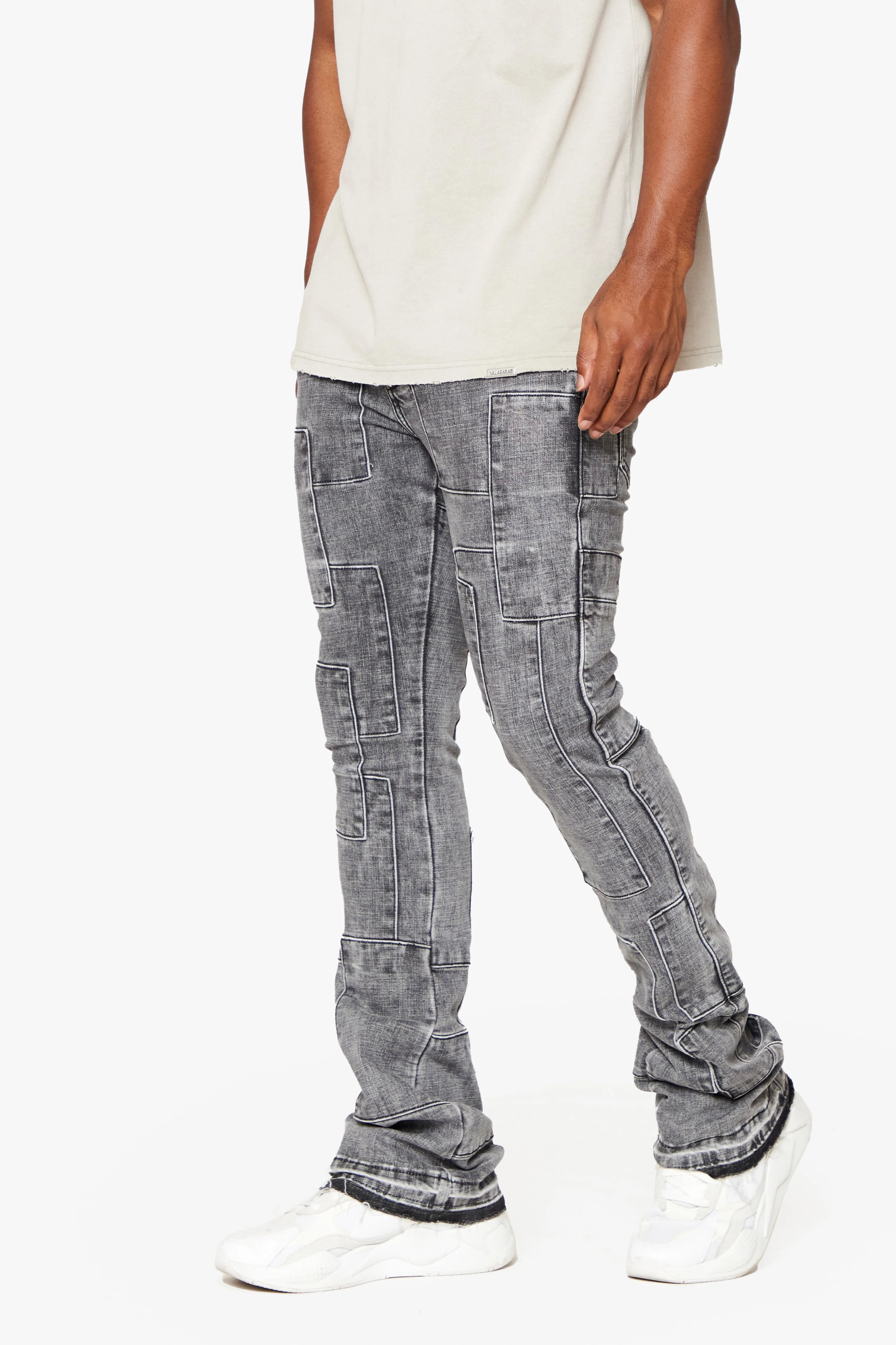 "BRICKS" STACKED FLARE JEAN LT GREY sold by valabasas product image thumbnail 5