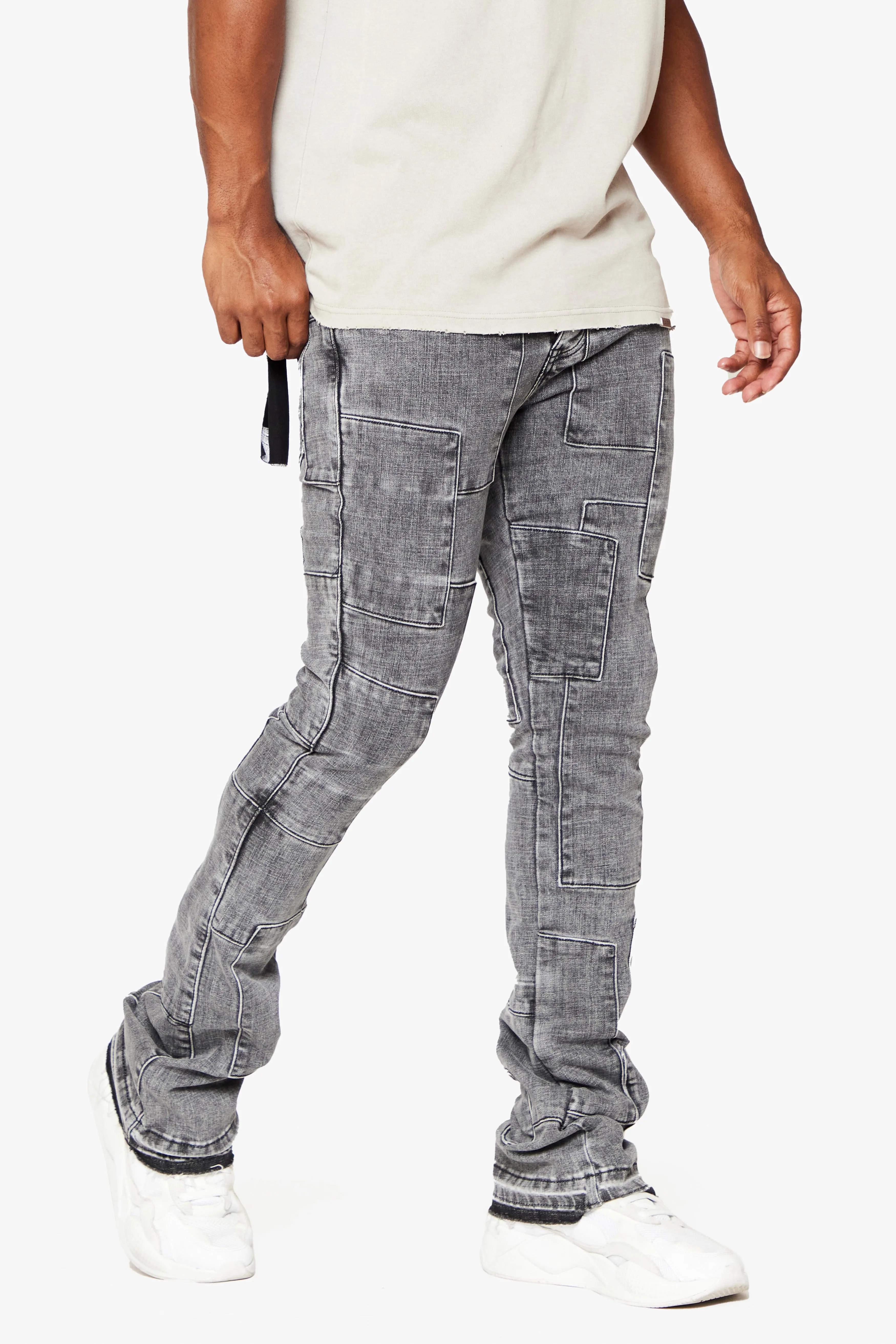 "BRICKS" STACKED FLARE JEAN LT GREY sold by valabasas product image thumbnail 3