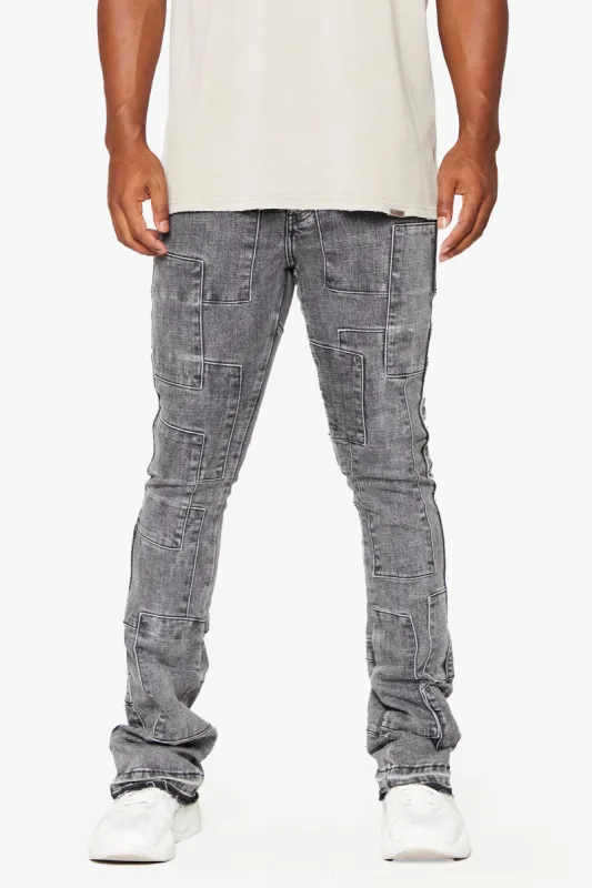 "BRICKS" LT GREY  STACKED FLARE JEAN sold by valabasas