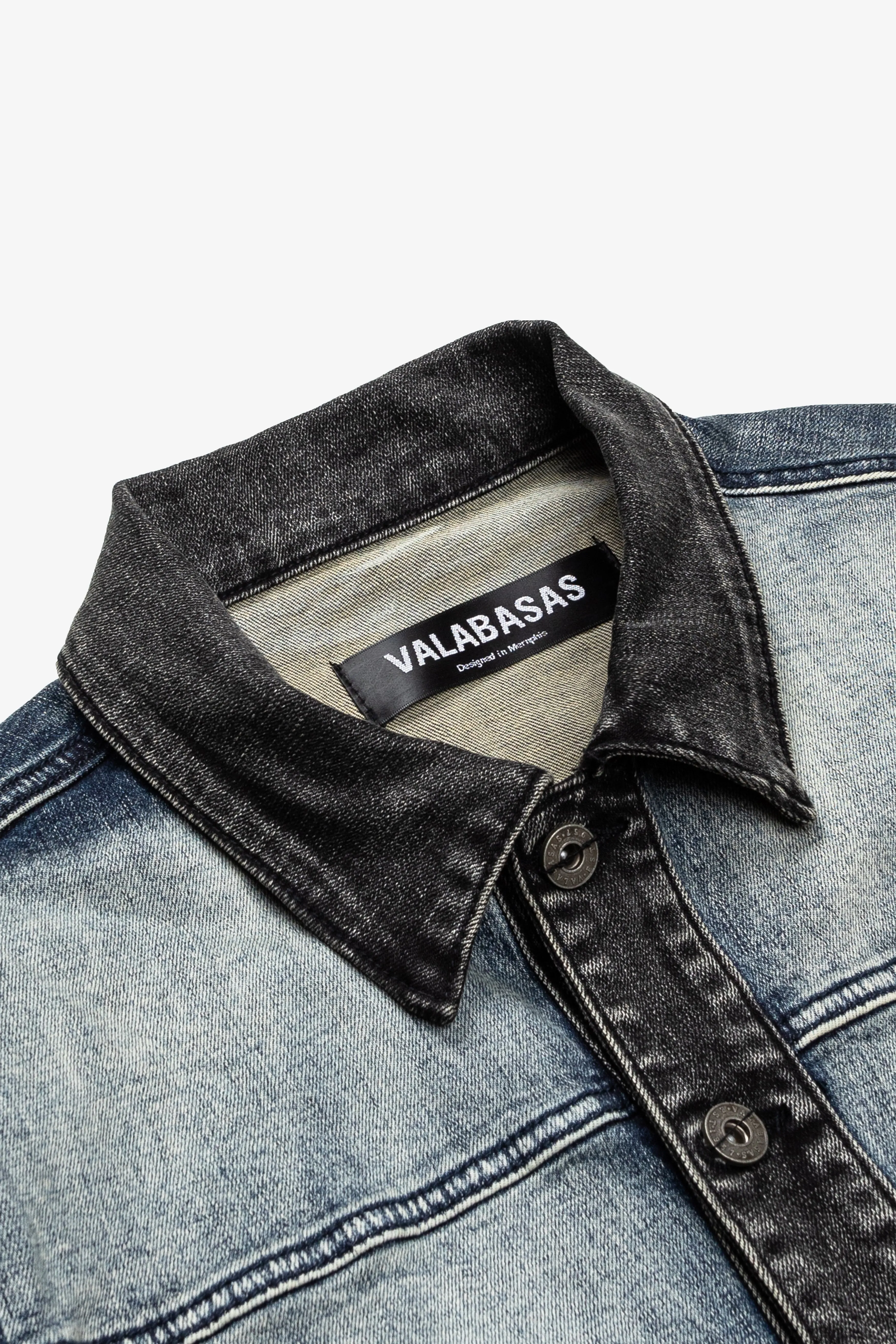 "CAPTAIN" BLUE BLACK WASH DENIM JACKET sold by valabasas product image thumbnail 2