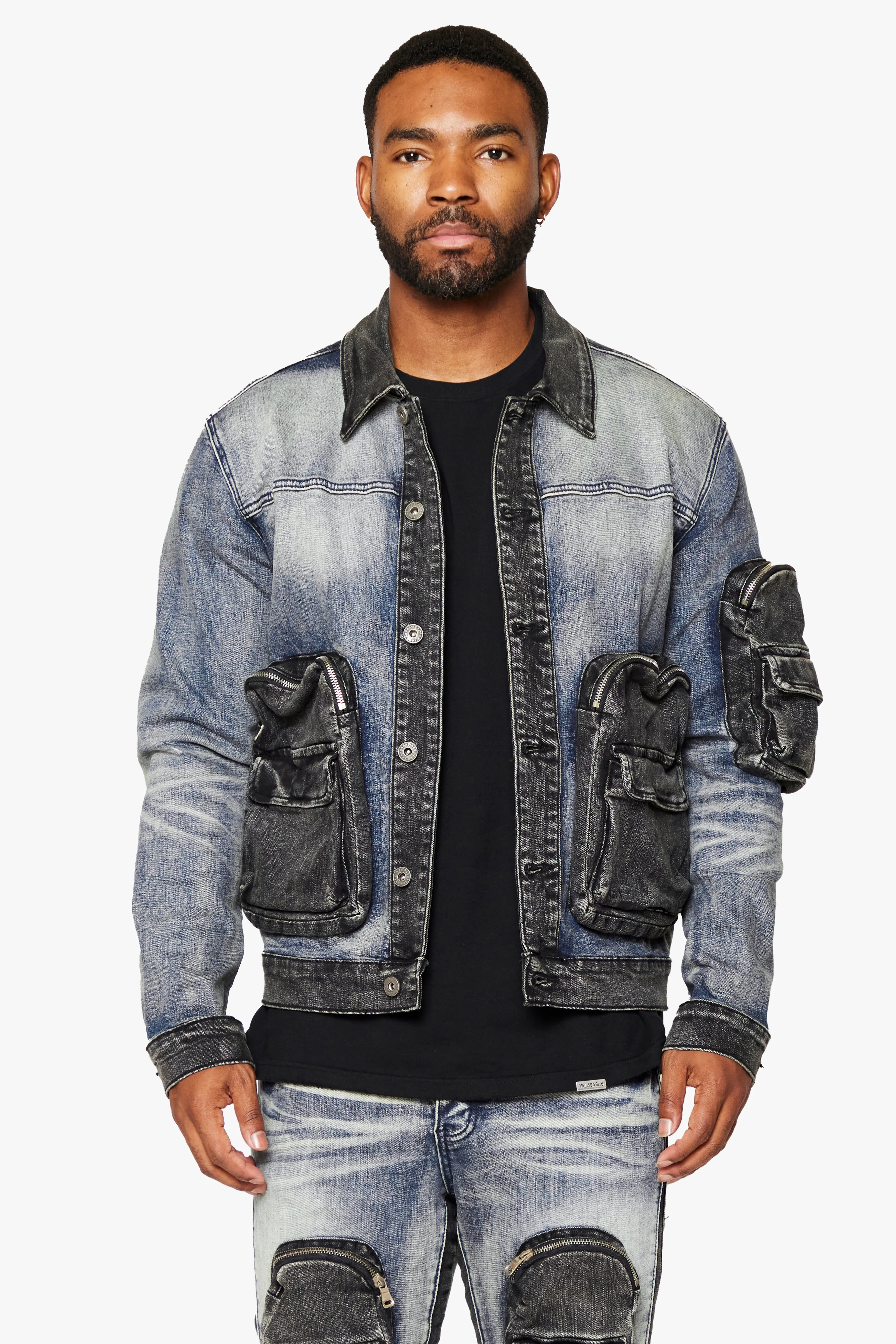 "CAPTAIN" BLUE BLACK WASH DENIM JACKET sold by valabasas product image thumbnail 4