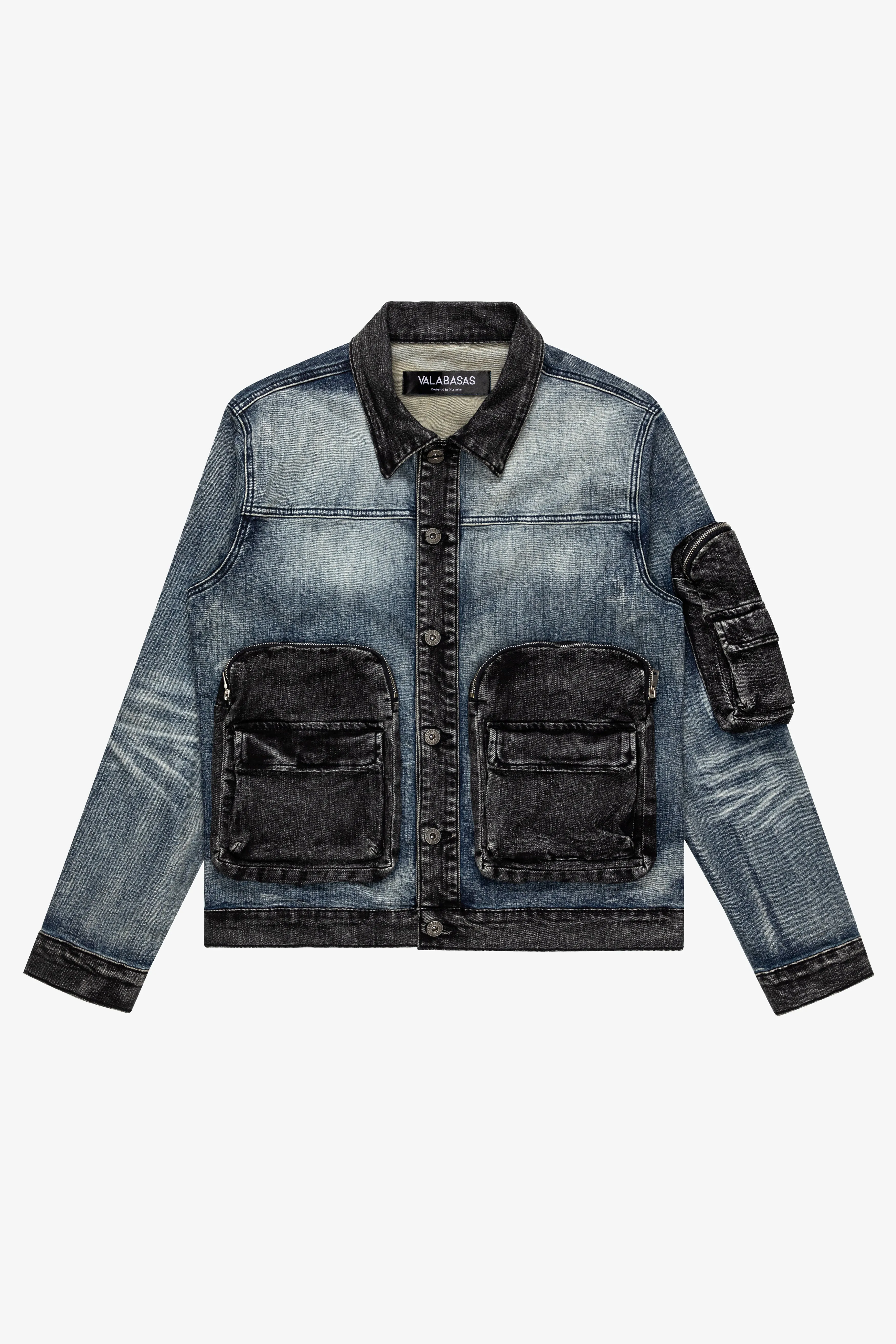 "CAPTAIN" BLUE BLACK WASH DENIM JACKET sold by valabasas