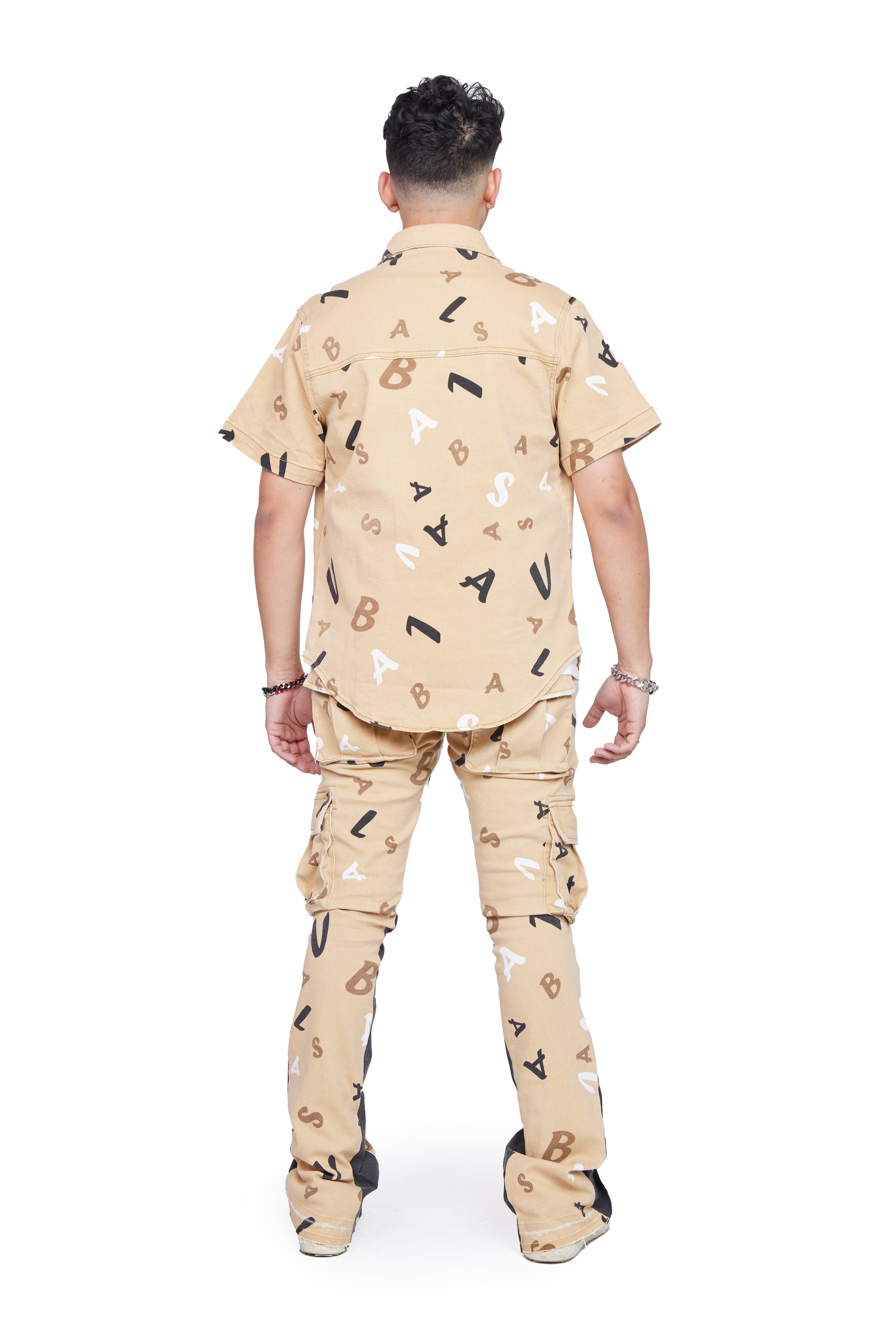 “PUZZLED” KHAKI V CAMO STACKED FLARE JEAN sold by valabasas product image thumbnail 5