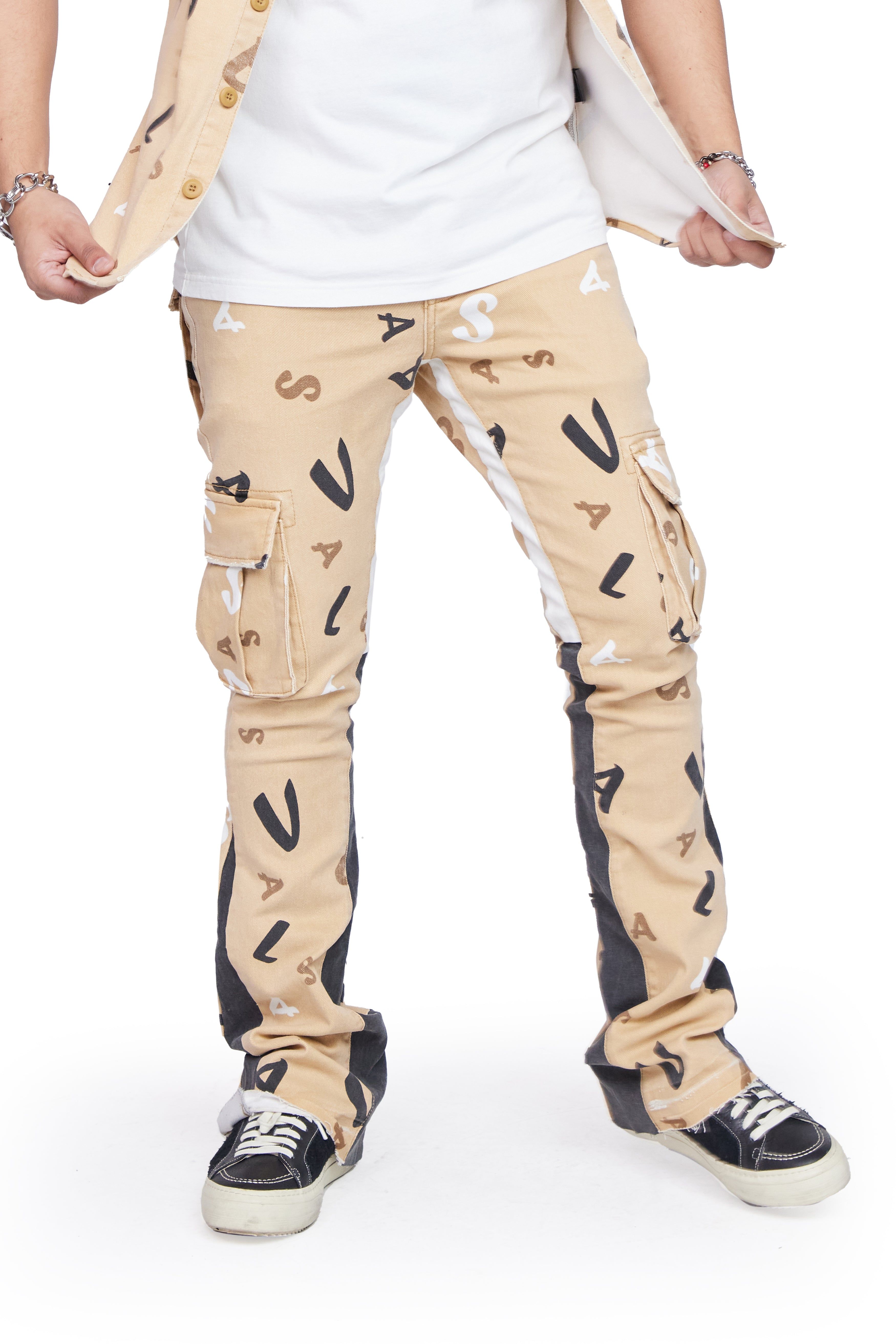 “PUZZLED” KHAKI V CAMO STACKED FLARE JEAN sold by valabasas product image thumbnail 2