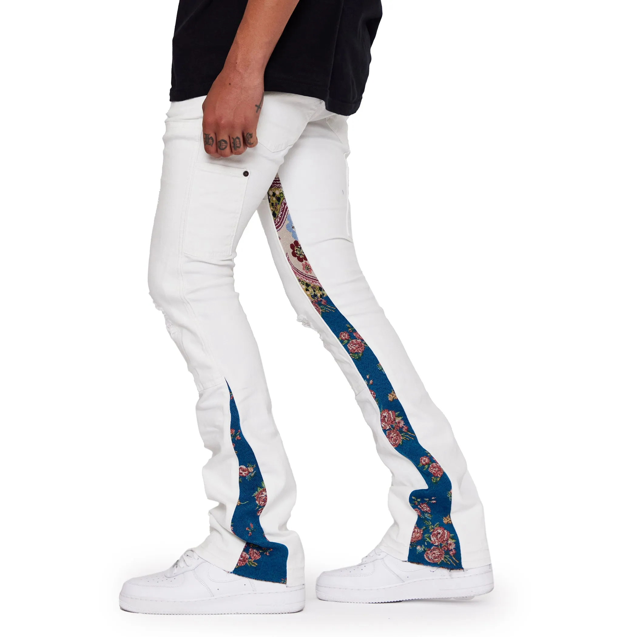 ALPHA” WHITE JACQUARD STACKED FLARE JEAN sold by valabasas product image thumbnail 3