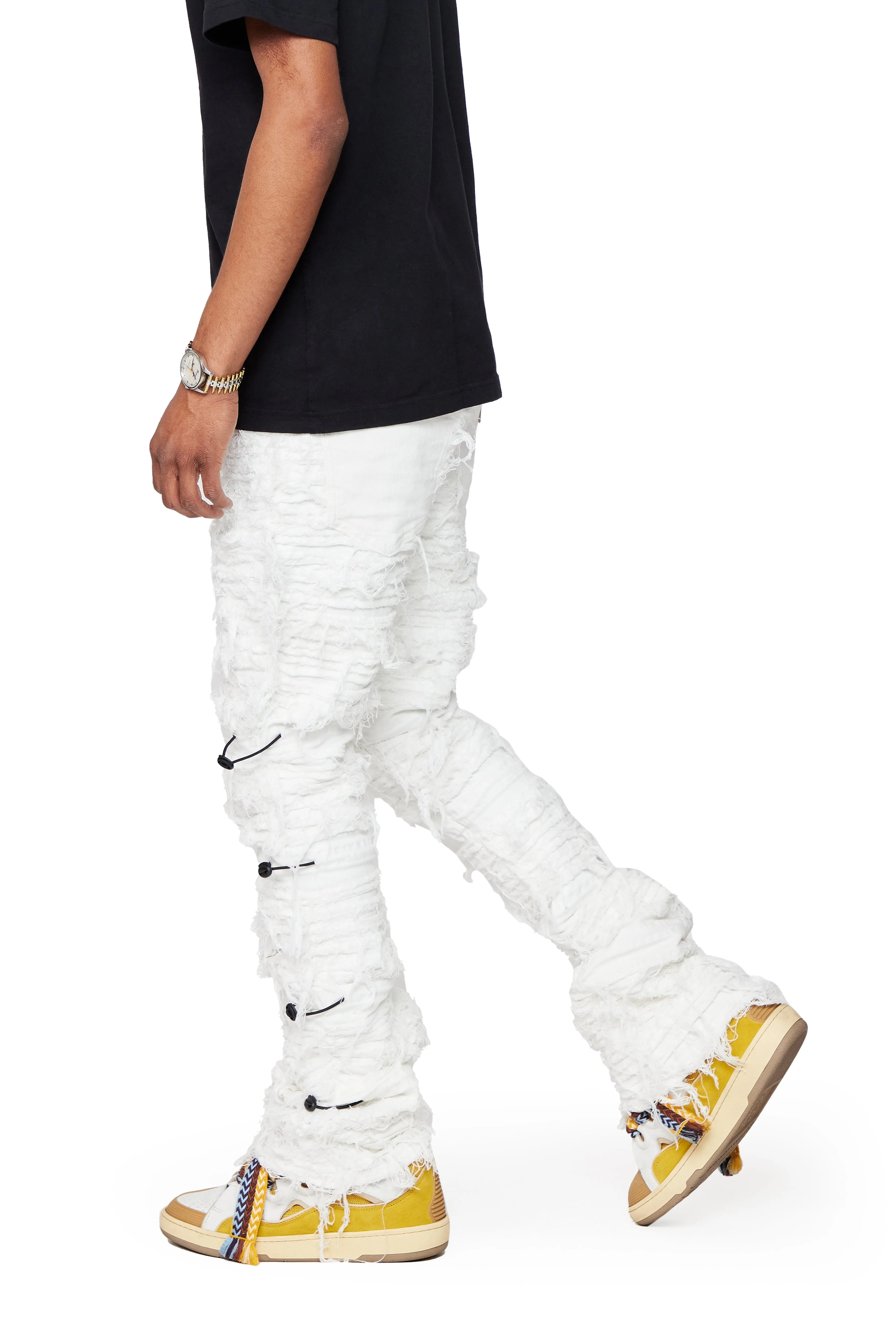 "DEFIANT" WHITE STACKED FLARE JEAN sold by valabasas