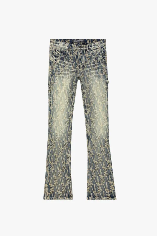 "V-SCRAWL" BLACK DIRTY VINTAGE STACKED FLARE JEAN sold by valabasas