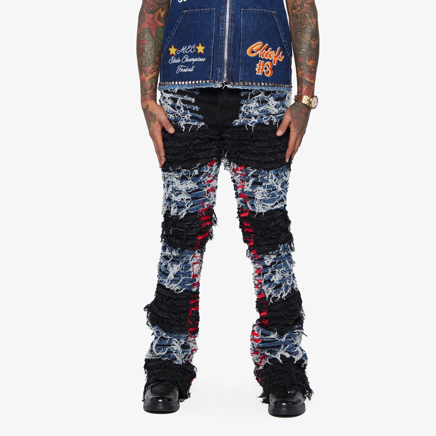 "IRONIC" BLACK-BLUE STACKED FLARE JEAN sold by valabasas product image thumbnail 2