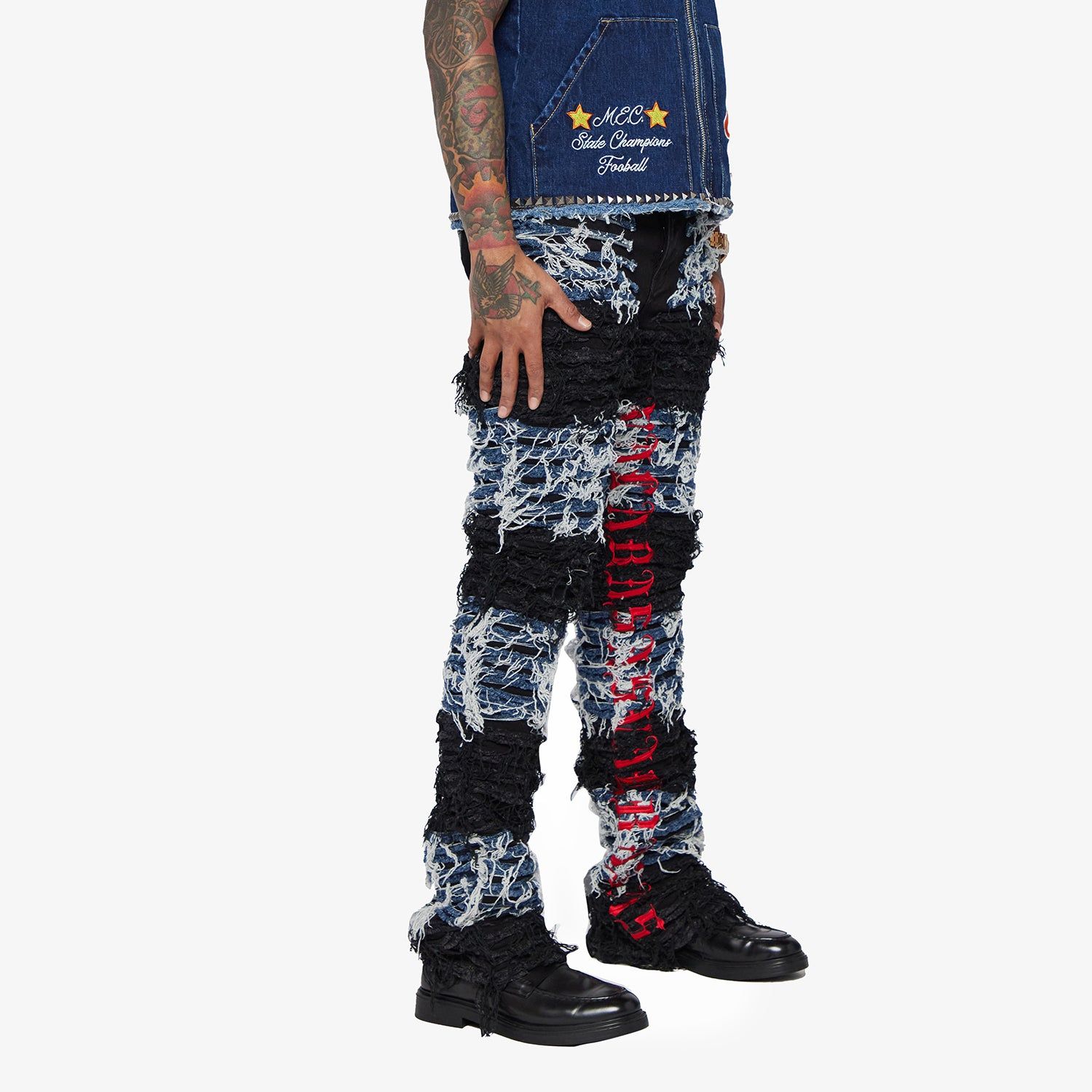 "IRONIC" BLACK-BLUE STACKED FLARE JEAN sold by valabasas product image thumbnail 5
