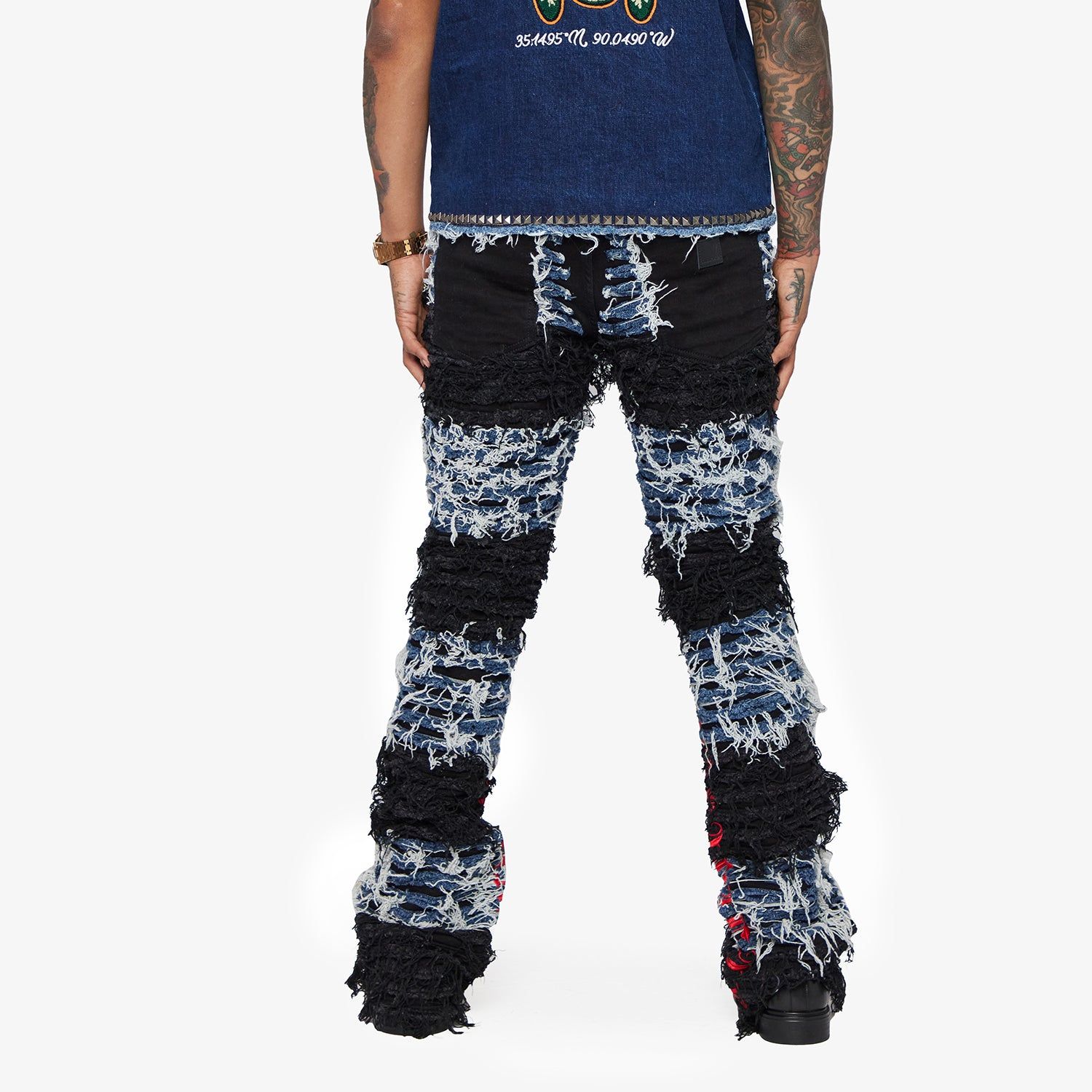 "IRONIC" BLACK-BLUE STACKED FLARE JEAN sold by valabasas product image thumbnail 4