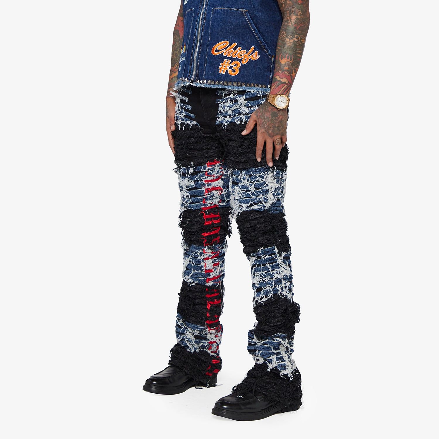 "IRONIC" BLACK-BLUE STACKED FLARE JEAN sold by valabasas product image thumbnail 3