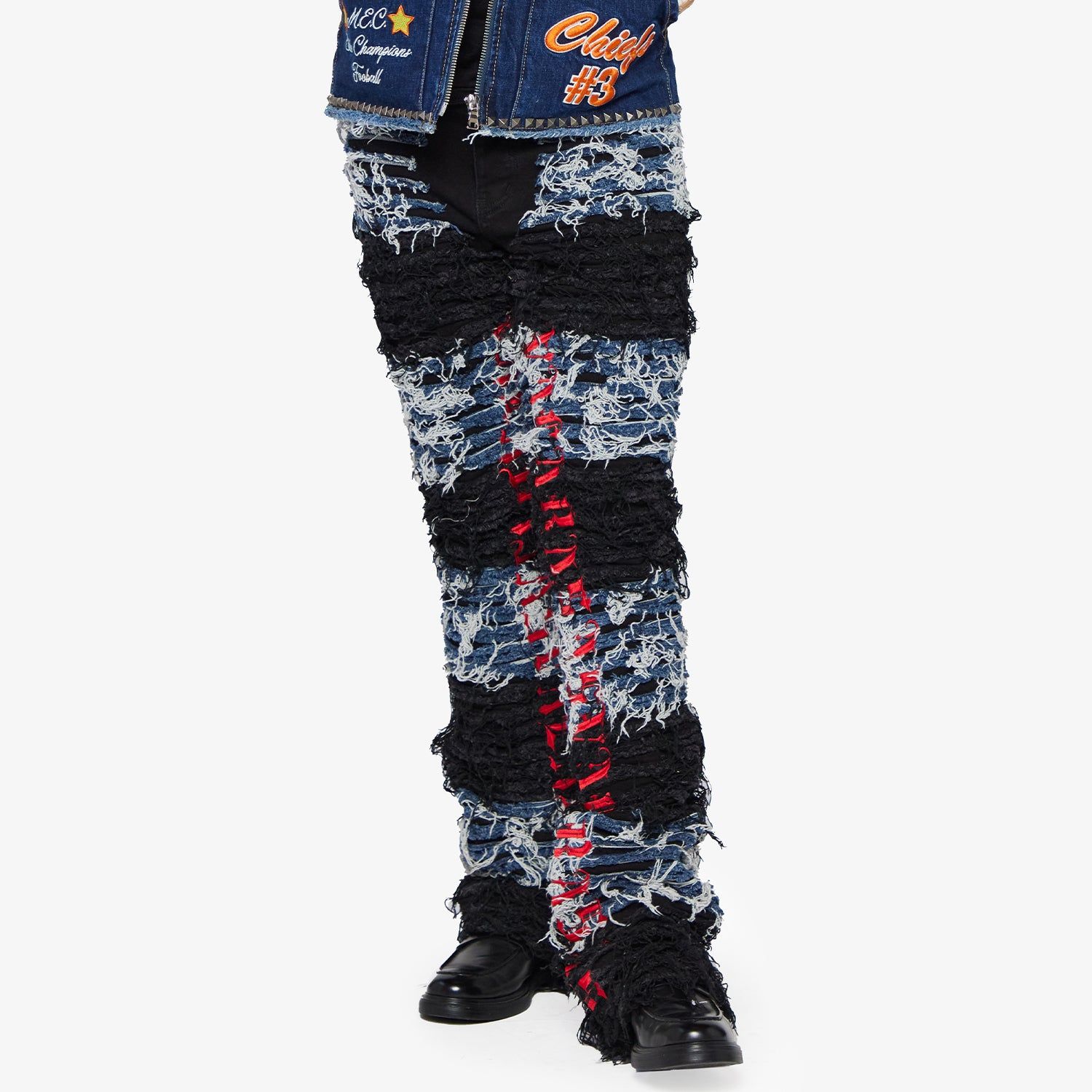 "IRONIC" BLACK-BLUE STACKED FLARE JEAN sold by valabasas