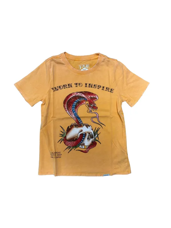 VPLAY TEE “SNAKETAT” BLAZING ORANGE sold by valabasas
