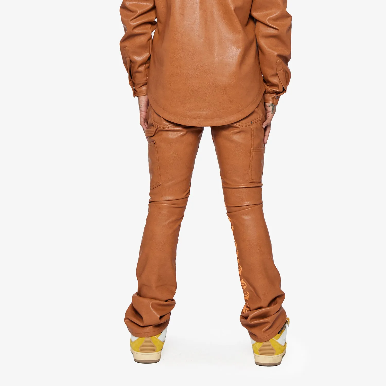 "SUPERIOR WORLD" WHEAT LEATHER STACKED FLARE JEAN sold by valabasas product image thumbnail 4