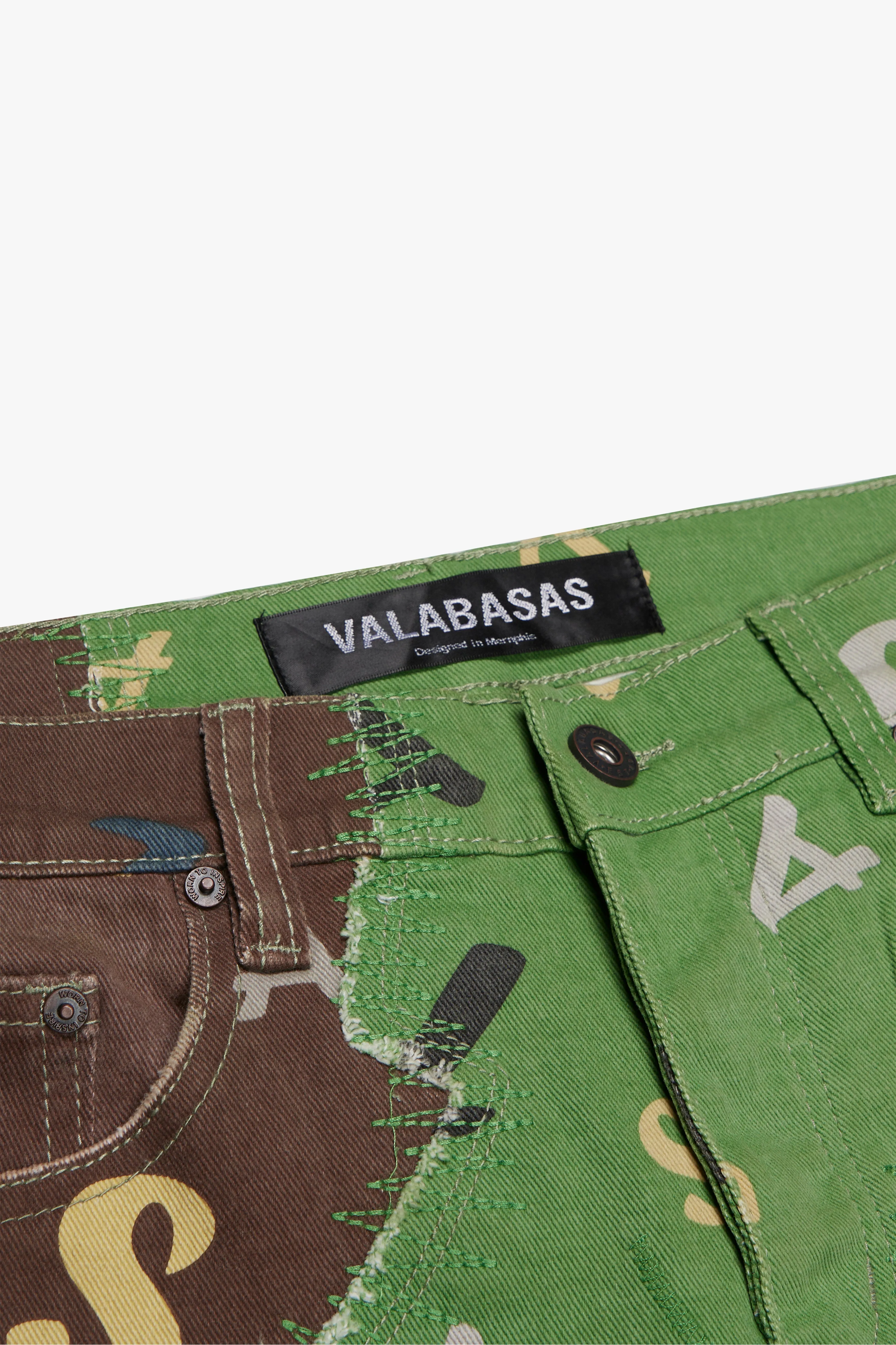 "DISTRACTED" STACKED FLARE JEAN KHAKI-LIME sold by valabasas product image thumbnail 2