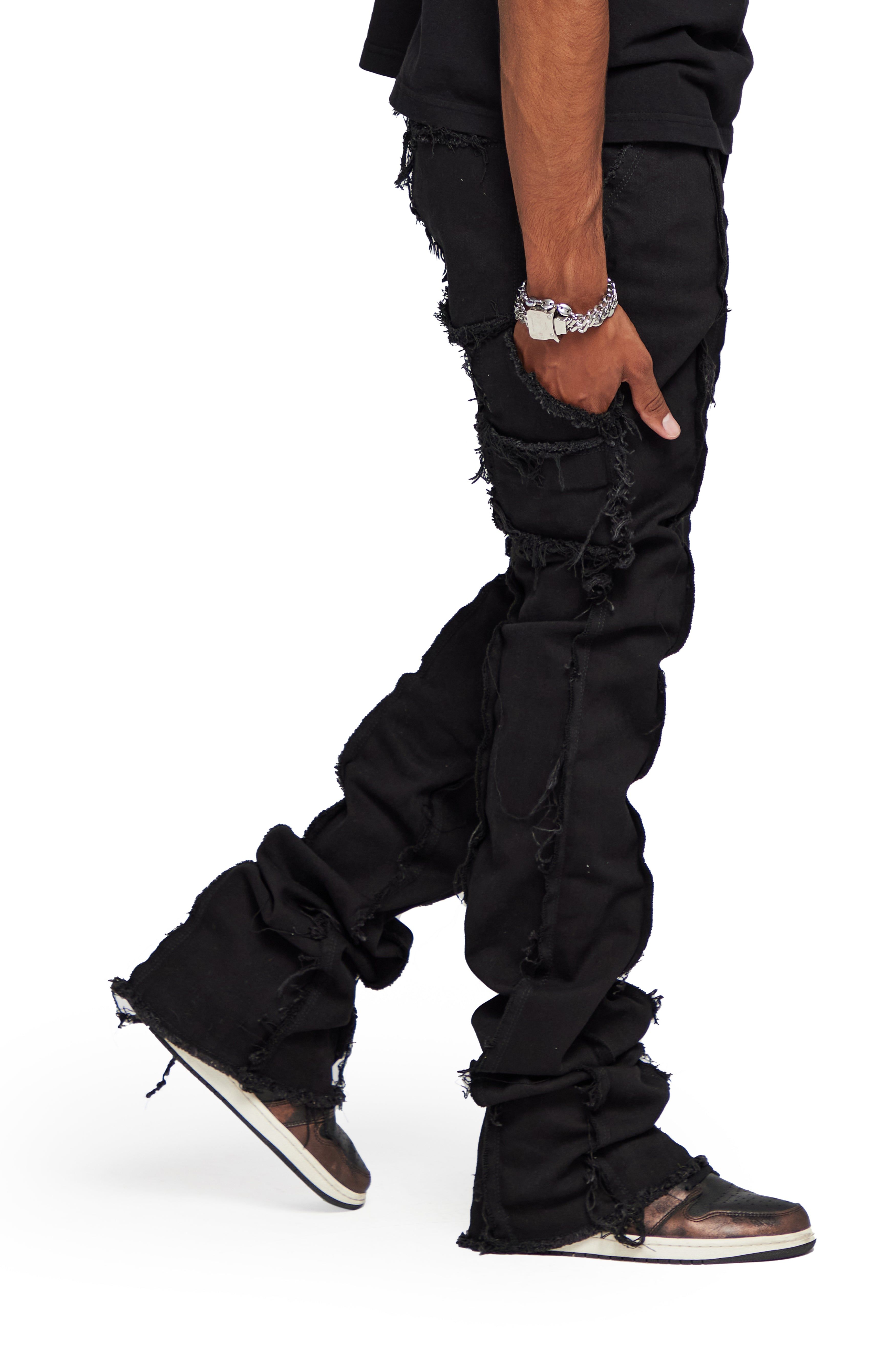 “V-ESNTL” BLACK SUPER STACKED FLARE JEAN sold by valabasas