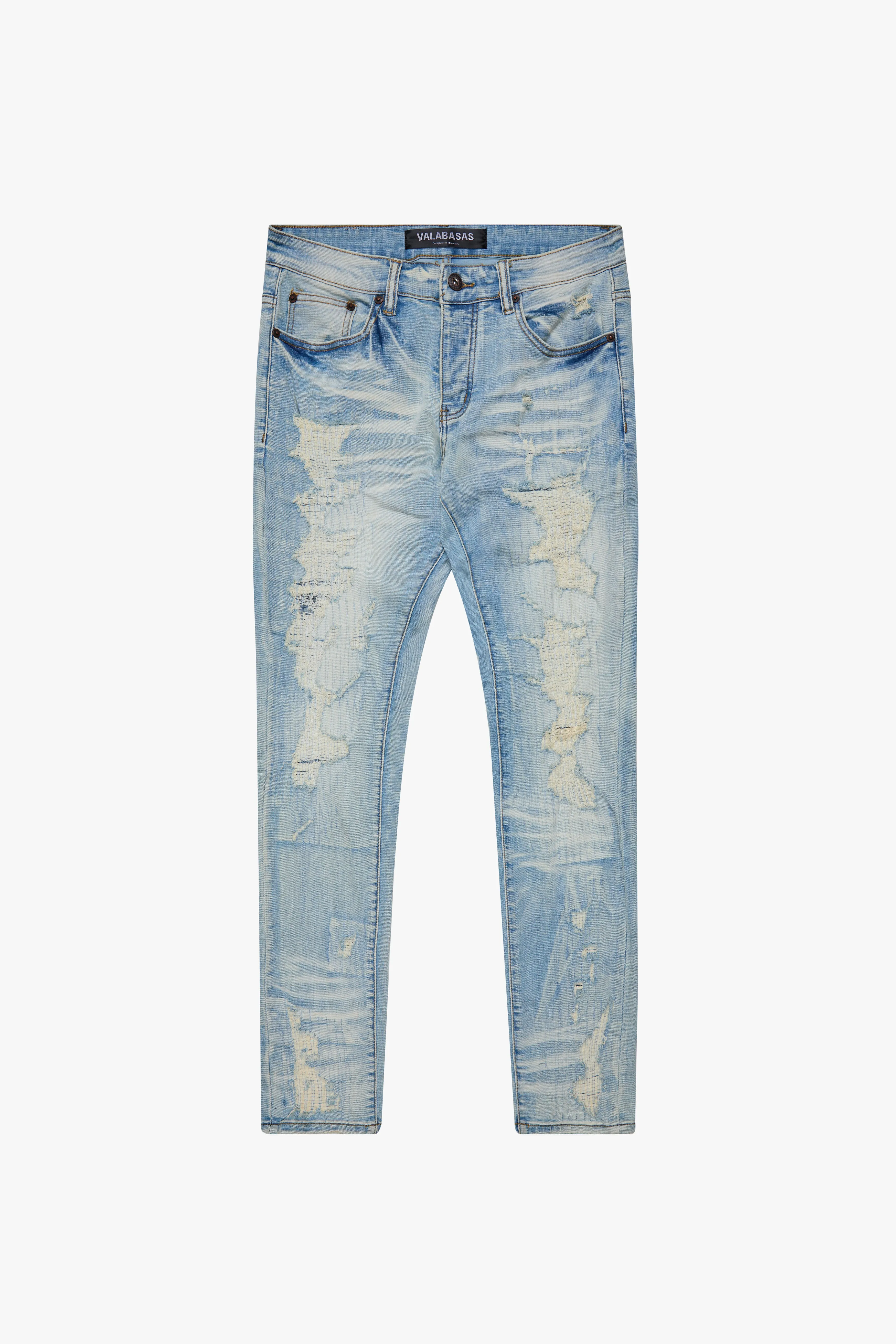 "TEARAWAY" LIGHT BLUE WASH SKINNY JEAN sold by valabasas