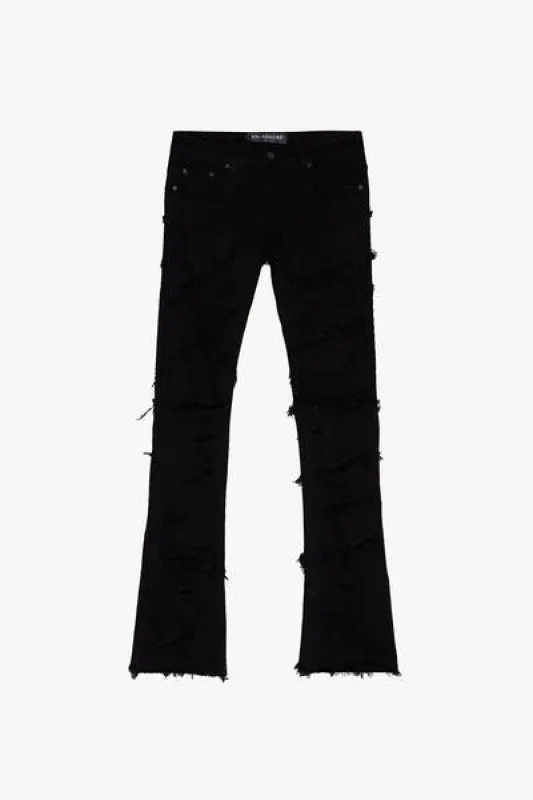 "EYEORE” BLACK STACKED FLARE JEAN sold by valabasas