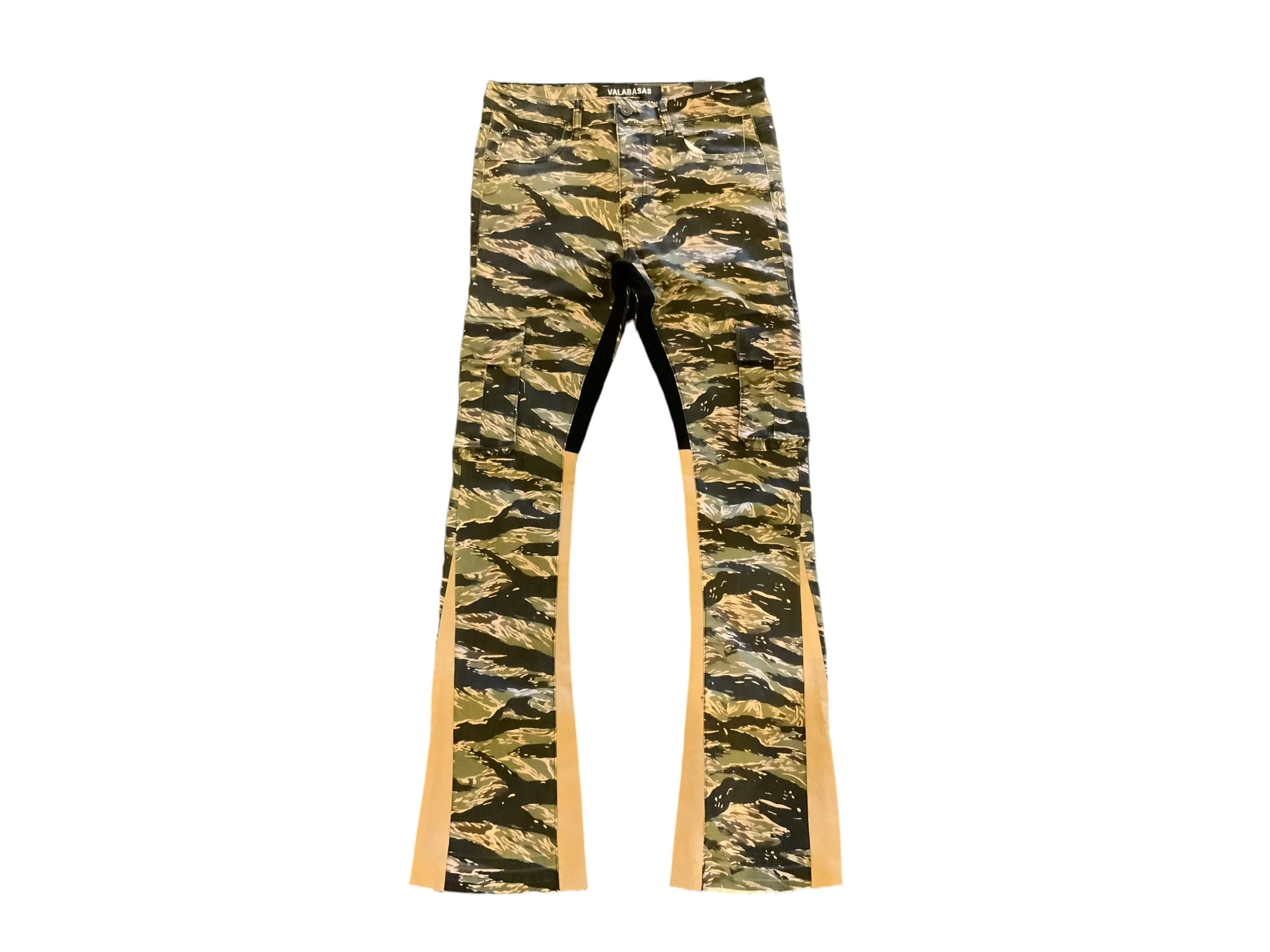 "COMMANDER " STACKED FLARE JEAN BLACK YELLOW CAMO sold by valabasas