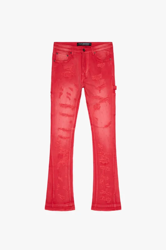 "ZERO" LIGHT RED WASH STACKED FLARE DENIM sold by valabasas