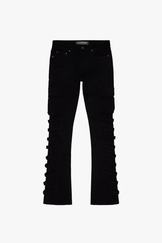 "QUANTICO" BLACK STACKED FLARE JEAN sold by valabasas