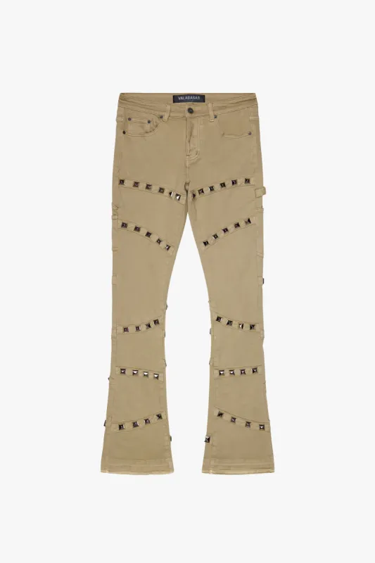 "PYRGOS" STACKED FLARE JEAN  LIGHT KHAKI sold by valabasas