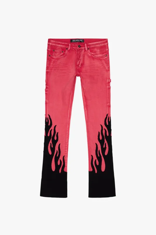 "FLARE" STACKED FLARE JEAN RED BLACK sold by valabasas