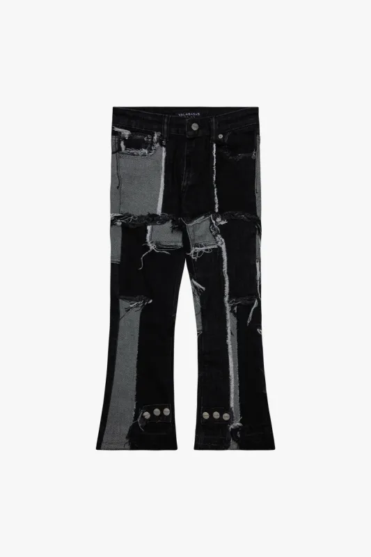 "APLOS" STACKED FLARE JEAN BLACK WHITE sold by valabasas