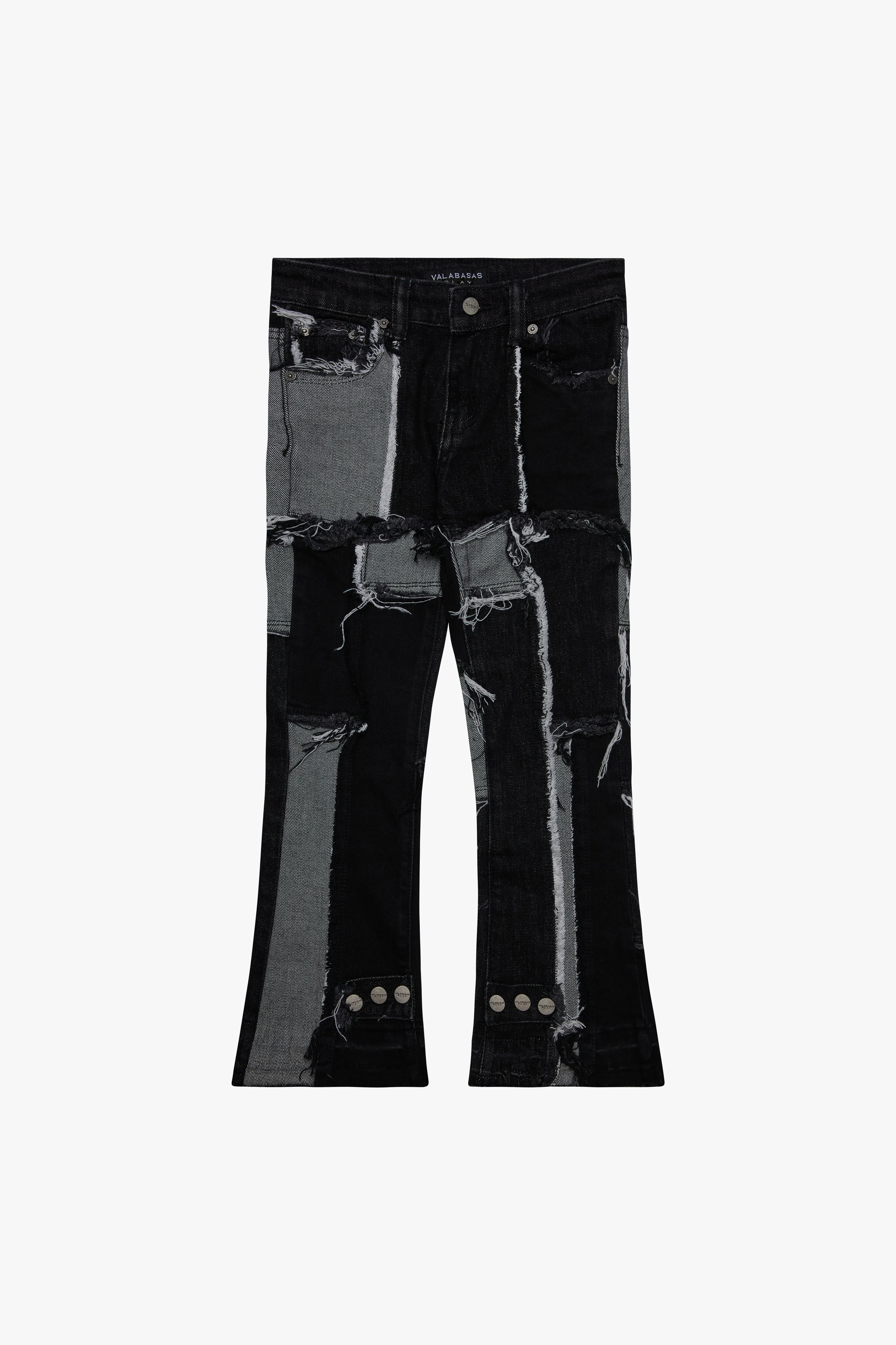 "APLOS" STACKED FLARE JEAN BLACK WHITE sold by valabasas