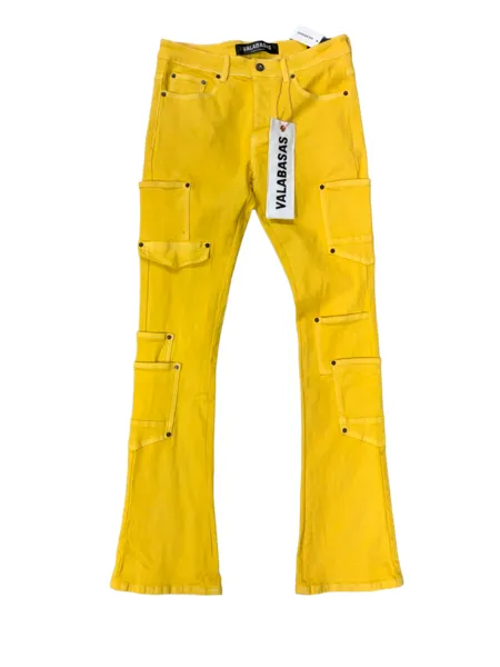 "POCROS" STACKED FLARE JEAN YELLOW sold by valabasas