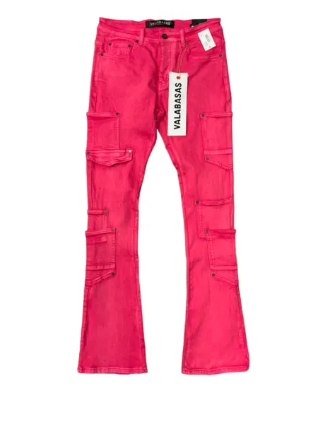 "POCROS" STACKED FLARE JEAN RED sold by valabasas