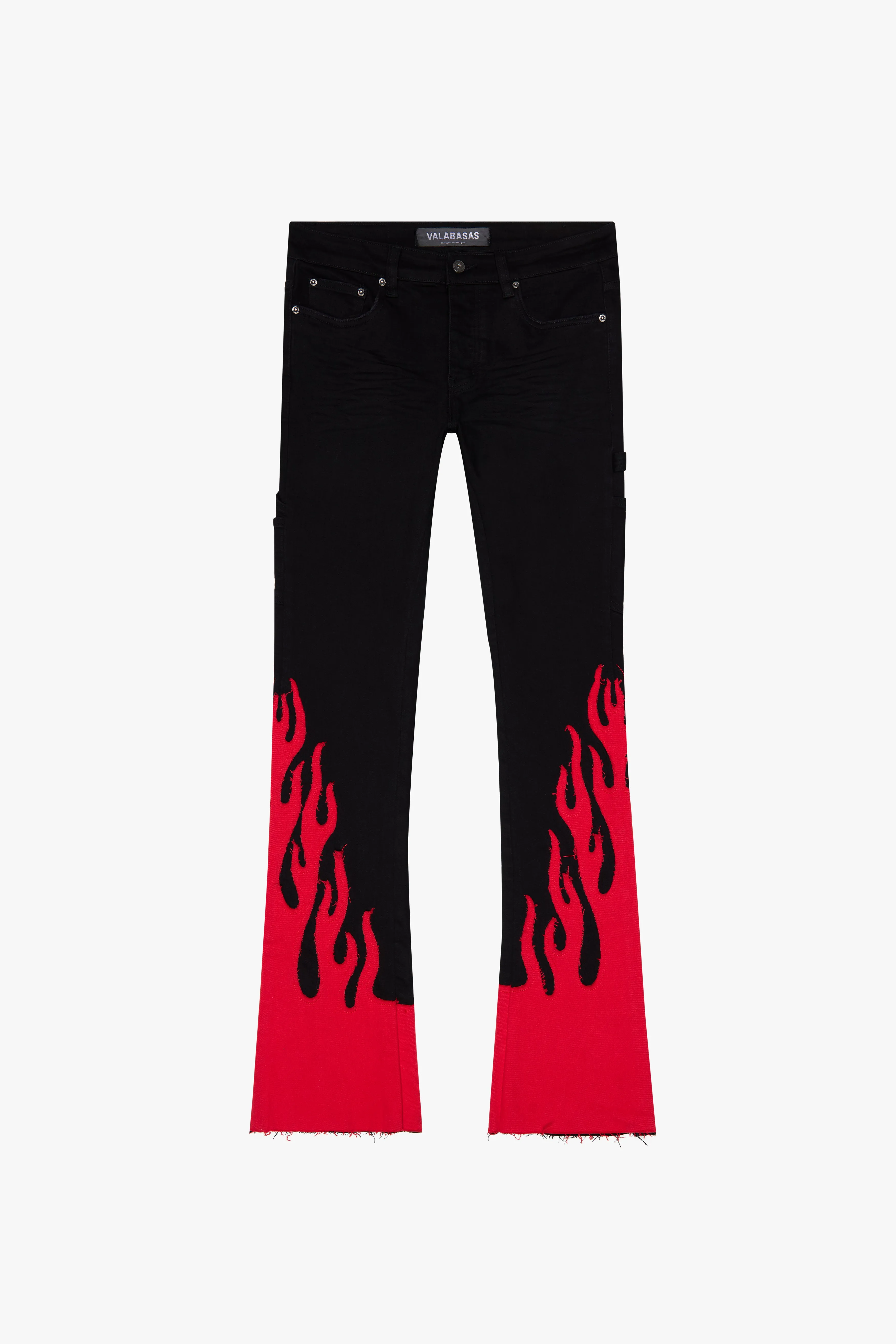 "FLARE" BLACK RED STACKED FLARE JEAN sold by valabasas