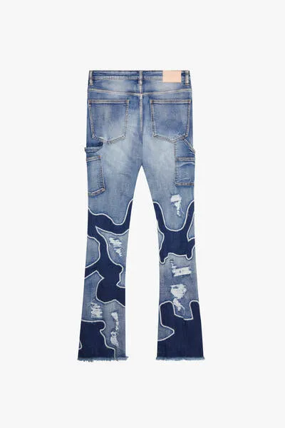 "ARTIC SPLASH" BLUE STACKED FLARE JEANS sold by valabasas product image thumbnail 2