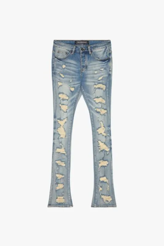 "BREACH' STACKED FLARE DENIM LIGHT BLUE WASH sold by valabasas