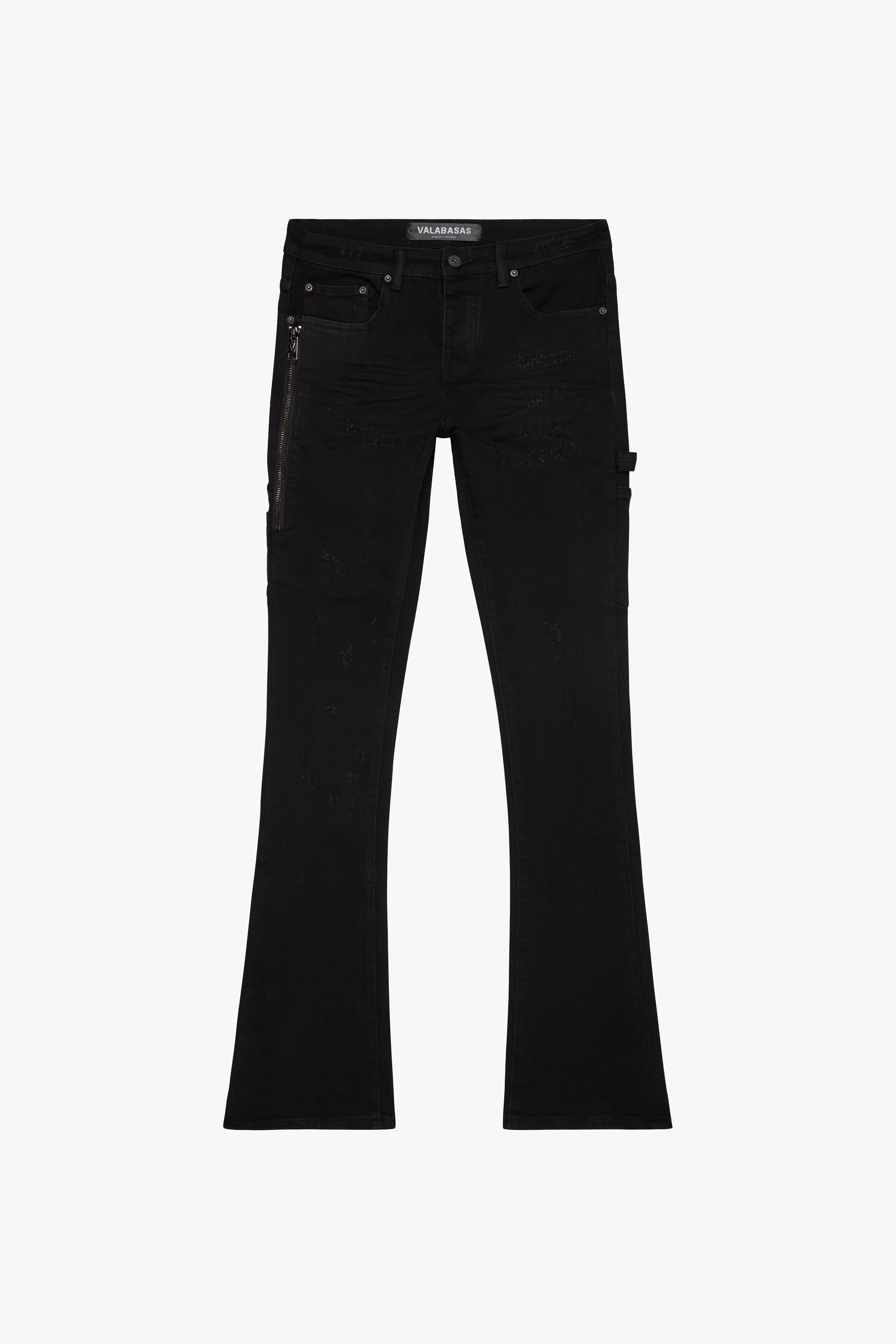 "COVERT" BLACK FLARED STACKED JEAN BLACK sold by valabasas