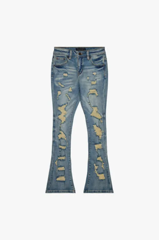 "BREACH' STACKED FLARE DENIM BLUE VINTAGE WASH sold by valabasas