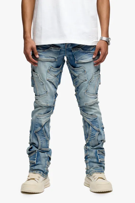 Pump Stacked Flare Jean Light Blue Washed sold by valabasas
