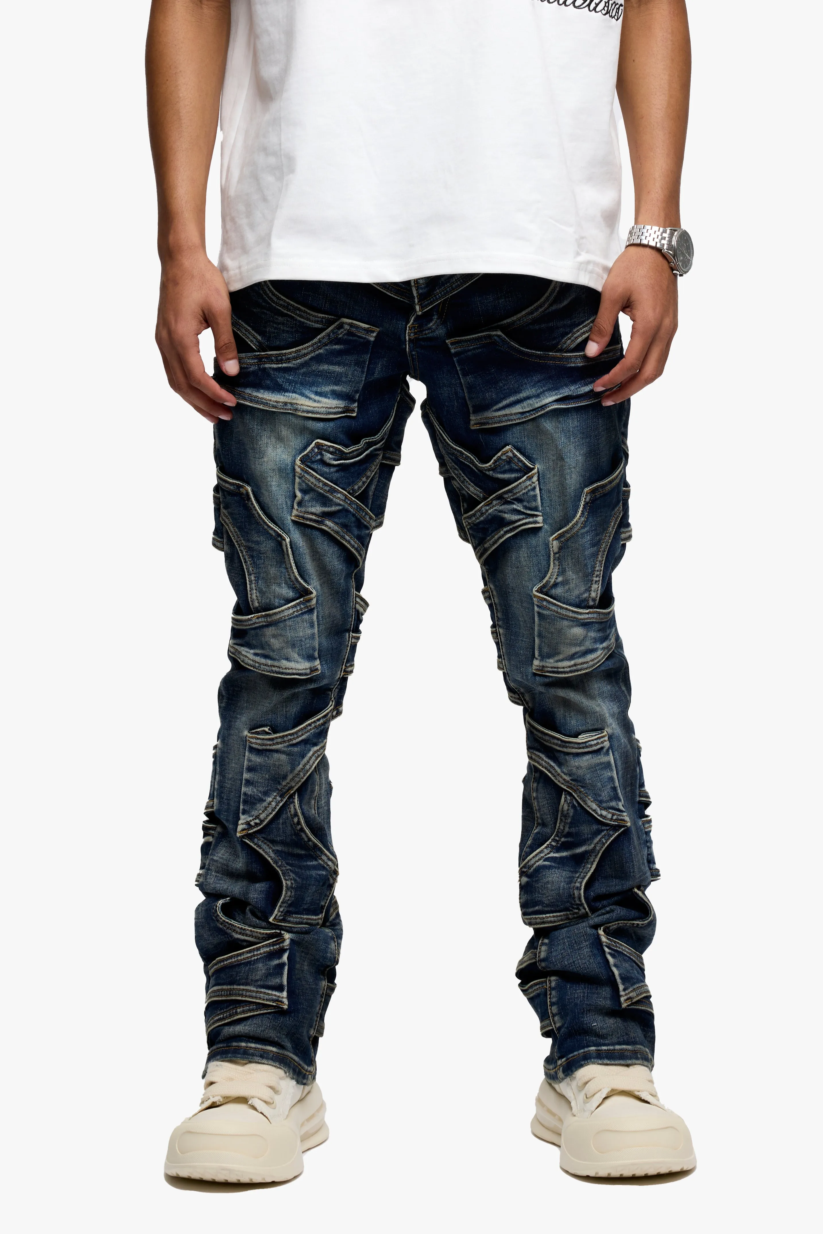 Pump Stacked Flare Jean Dirty Blue Washed sold by valabasas